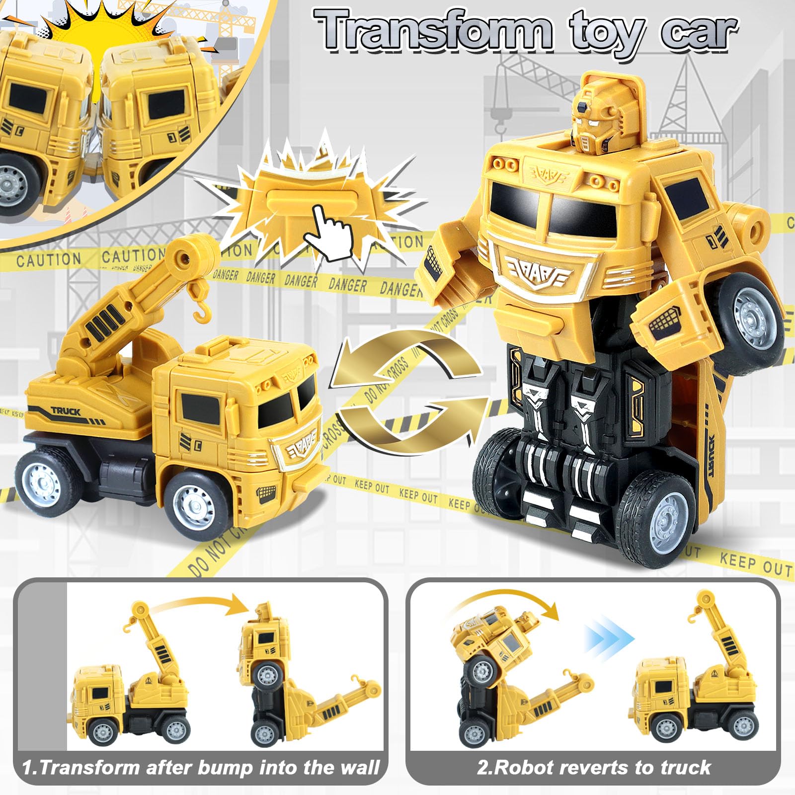 CORPER TOYS 4-Pack Construction Truck Toys Set with Dump Truck, Digger, Excavator & Cement Mixer - Friction Powered Transformable Vehicles for Kids - Perfect for Birthday Gifts, Pretend Play & STEM Learning