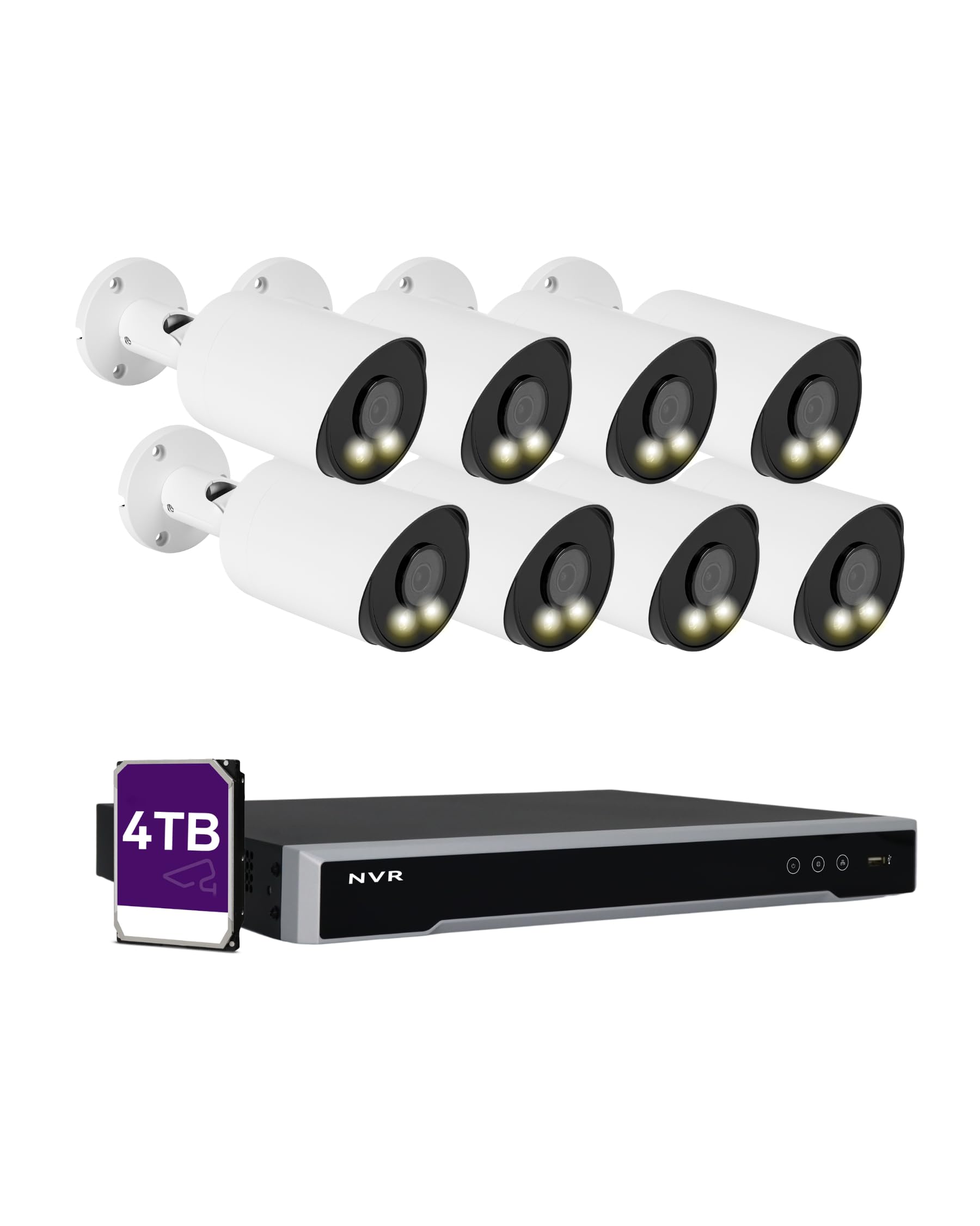 LINOVISION 4K PoE Security Camera System - 16CH H.265+ NVR with (8) 8MP Night ColorVu Cameras & Built-in Mic | 4TB HDD | Guarding Vision App | Indoor/Outdoor Surveillance for Home & Business Security | Monitor Driveways, Stores & Offices