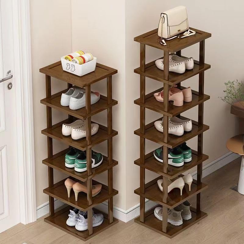 12-Tier Vertical Bamboo Shoe Rack Organizer - Space Saving Narrow Shoe Shelf for Entryway, Closet & Corner | Stackable DIY Shoe Storage for Small Spaces | Perfect for Apartments, Dorm Rooms & Tight Spaces