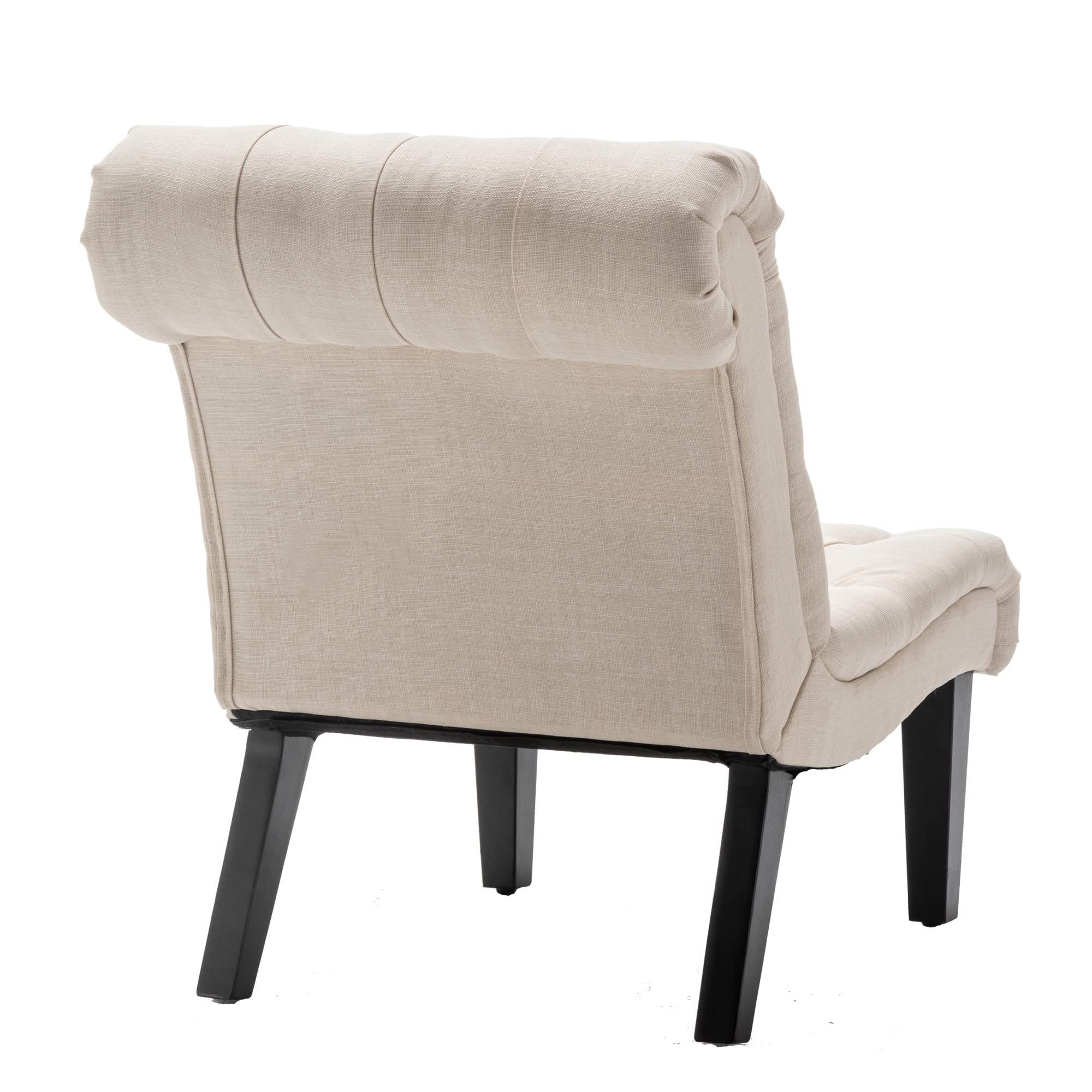 Yongqiang Accent Chairs Set of 2 - Modern Armless Upholstered Slipper Chairs with Button Tufted Design & Solid Wood Legs in Cream Fabric - Perfect for Living Room, Bedroom, or Reading Nook Decor