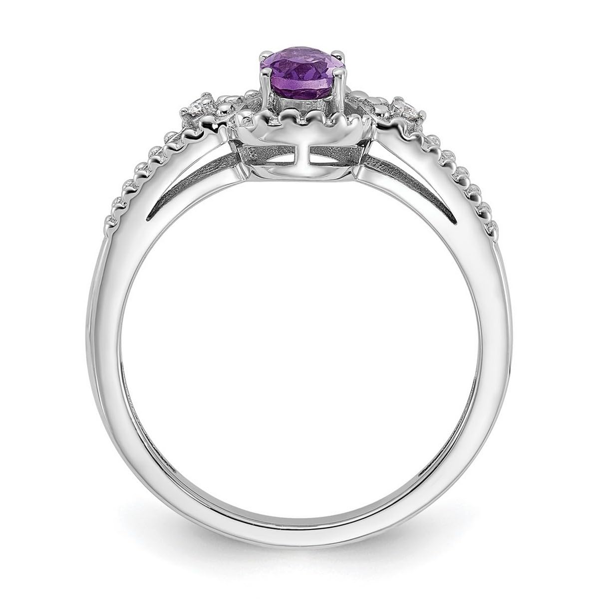925 Sterling Silver Polished Amethyst & Diamond Ring for Women | Elegant Purple Gemstone Jewelry | Perfect for Weddings, Anniversaries & Special Occasions