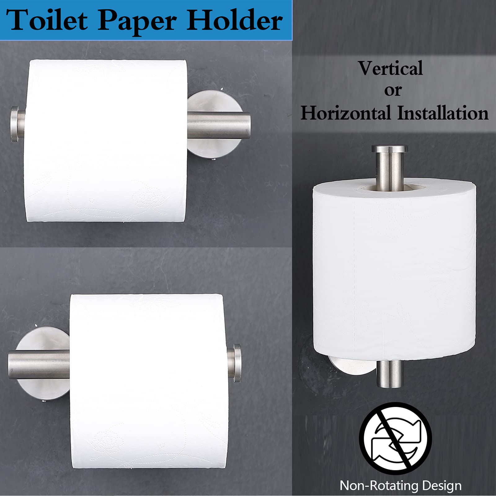 Pynsseu Brushed Nickel Toilet Paper Holder and Towel Ring Set - 2 Piece SUS 304 Stainless Steel Bathroom Hardware - Wall Mounted for Bathroom, Powder Room & Guest Bath Decor