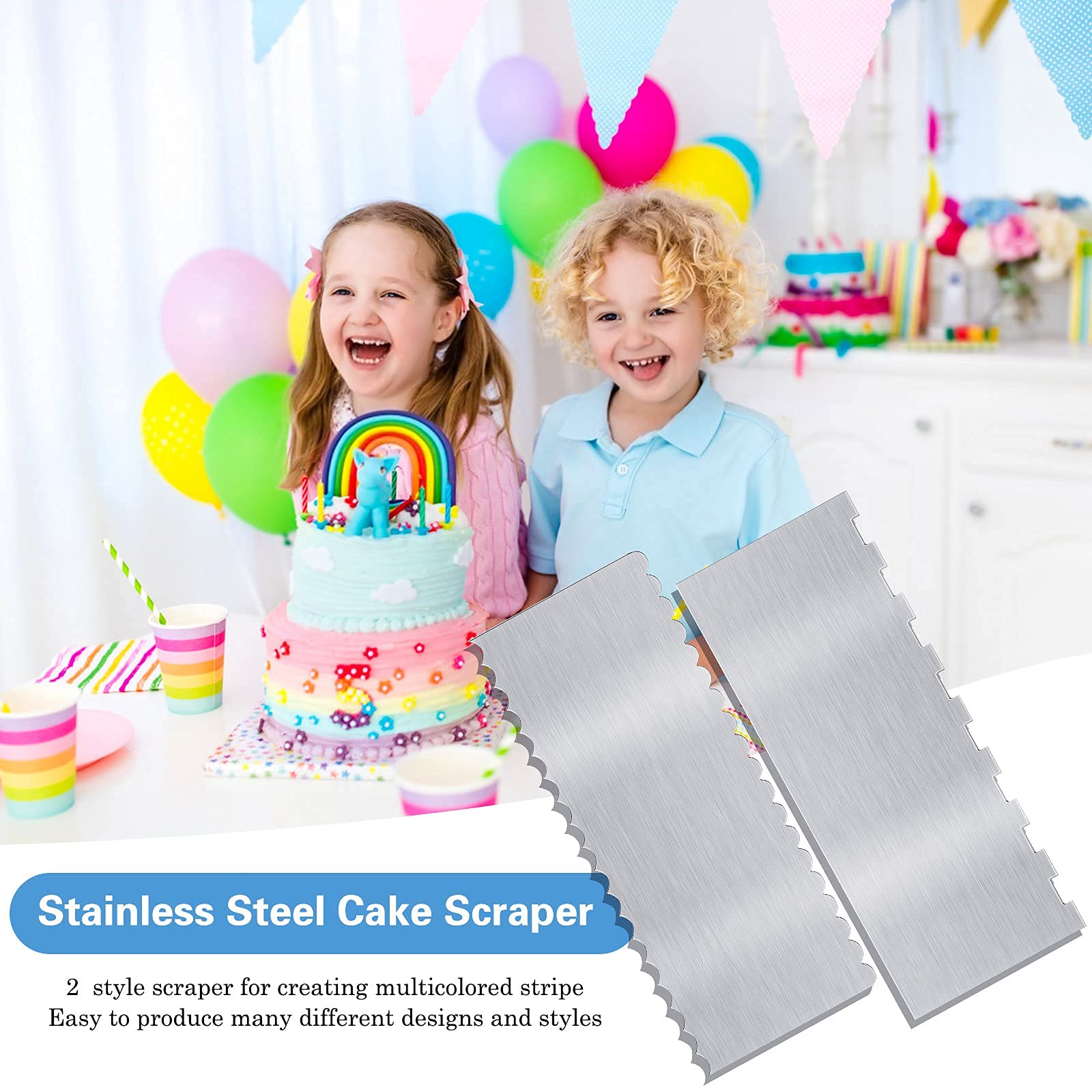 2-Piece Stainless Steel Cake Scraper Set - Professional Pastry Decorating Tool for Smoothing Buttercream, Edging Cakes & Christmas Dessert Decorations - Ideal for Bakeries, Home Baking & Cake Decorating Parties