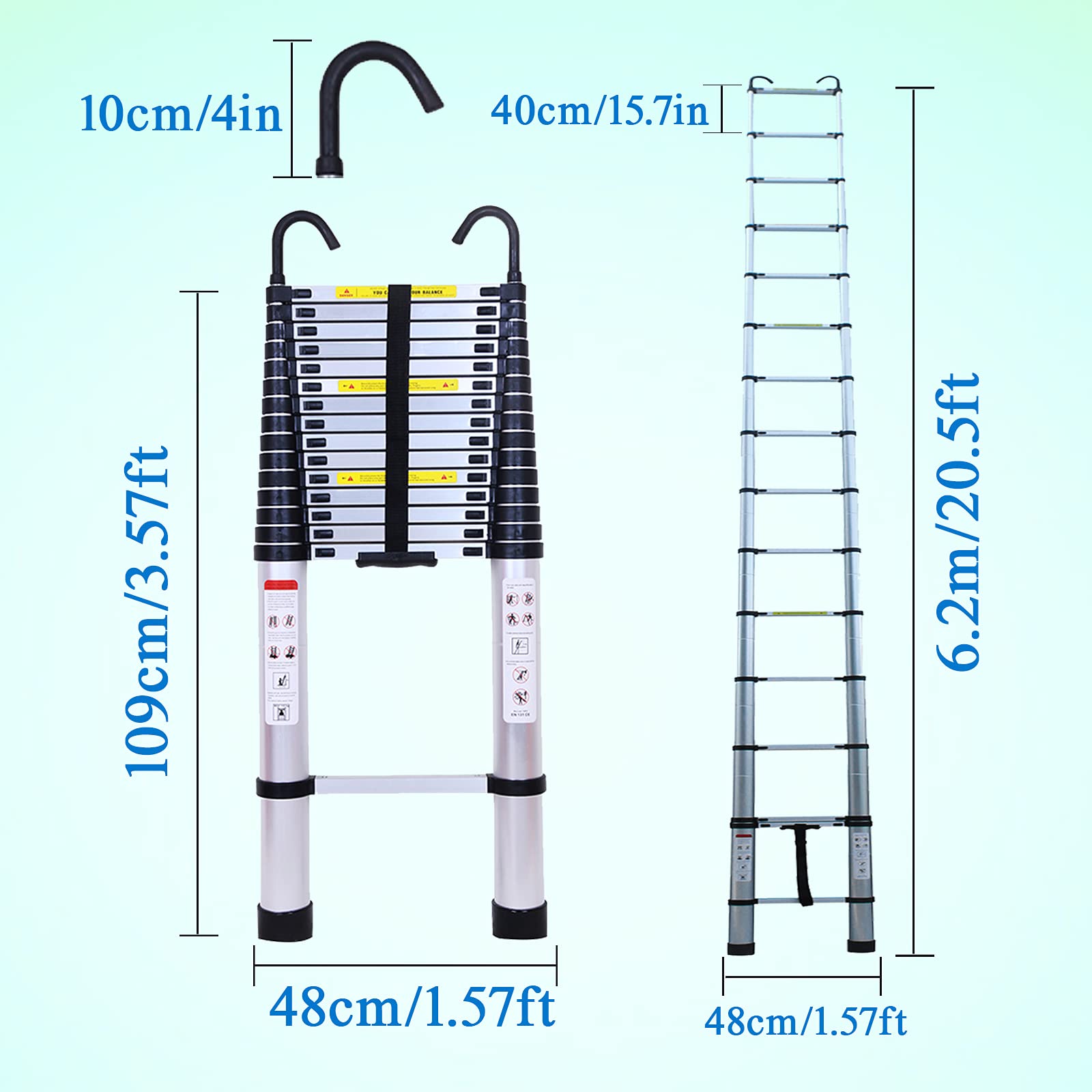 20.5FT Telescoping Ladder with Slow Down Safety Design - 300LBS Capacity, Anti-Slip Rungs & Lightweight Aluminum Construction - Spring Loaded Locking Mechanism, Adjustable Height for Easy Storage - Perfect for Home Roof Access, RV Maintenance, and Indoor/Outdoor Projects