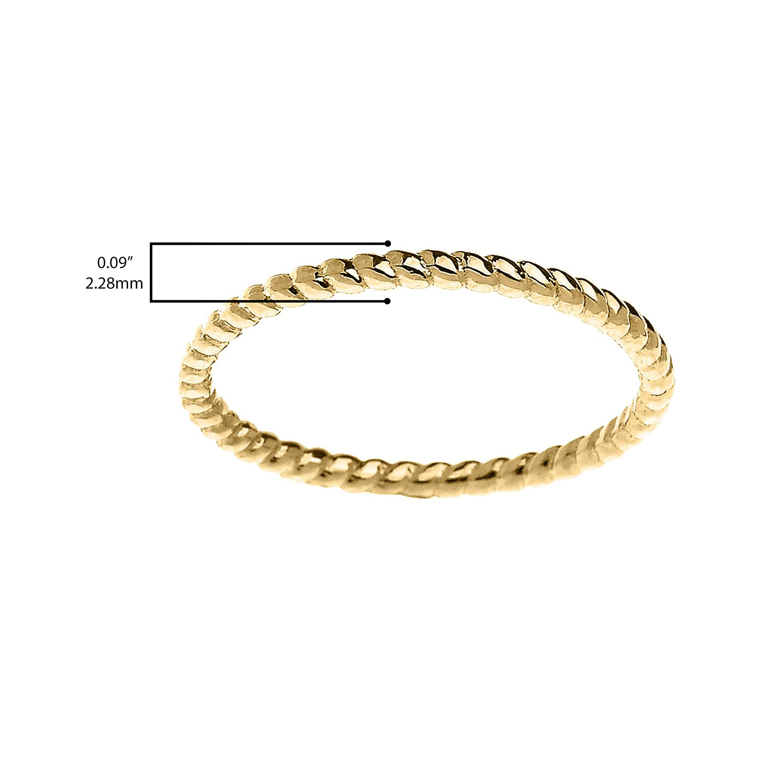 10K Yellow Gold Dainty Stackable Rope Cable Design Slender Band Ring for Women - Minimalist Thin Wedding Band, Anniversary Gift, Everyday Jewelry for Stacking & Layering