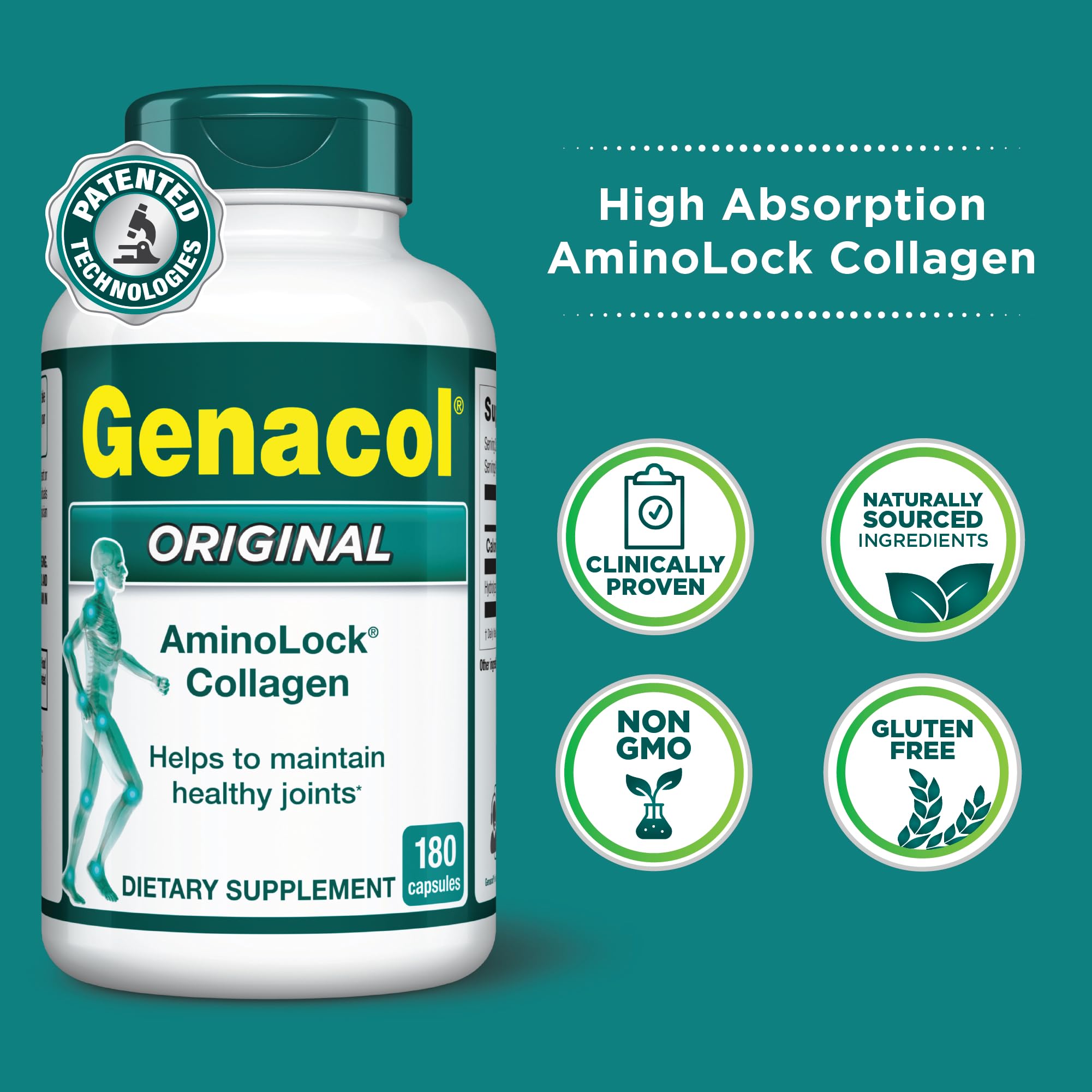 Genacol Original Hydrolyzed Collagen Peptides Joint Supplement - 180 Capsules for Men & Women | Supports Joint Health & Mobility | Ideal for Active Lifestyles, Fitness Enthusiasts & Aging Adults | Colageno Hidrolizado