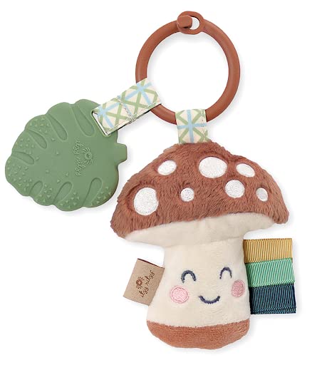 Itzy Ritzy Infant Toy & Teether - Mushroom-Shaped Baby Teething Toy with Lovey, Crinkle Sound, Textured Ribbons & Silicone Teether for Newborns & Infants | Perfect for Soothing Sore Gums, Sensory Play & On-the-Go Comfort