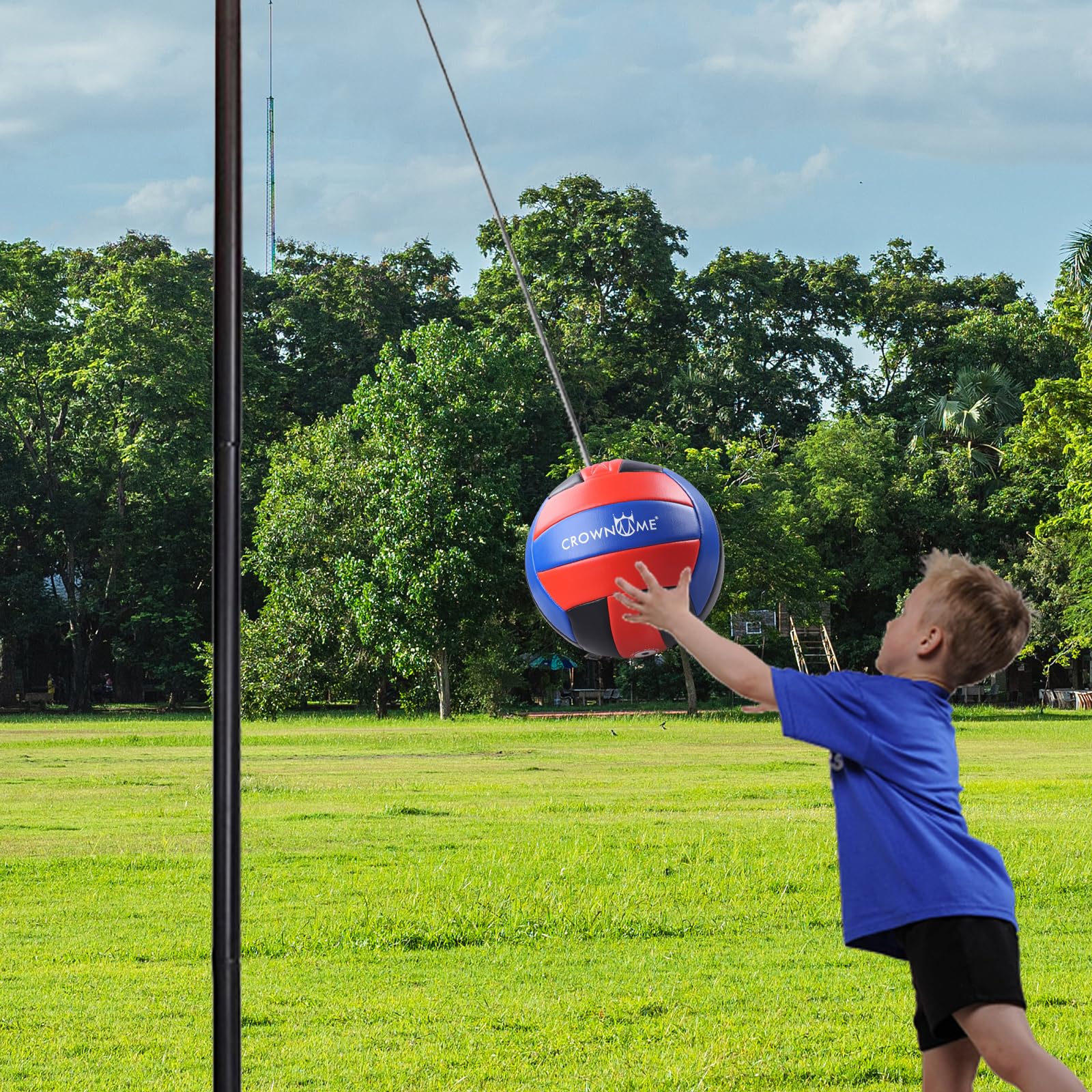 CROWN ME Tetherball Set with Ball, Rope & Carabiner Hoop - Outdoor Games for Kids, Backyard, School, Park & Beach Play