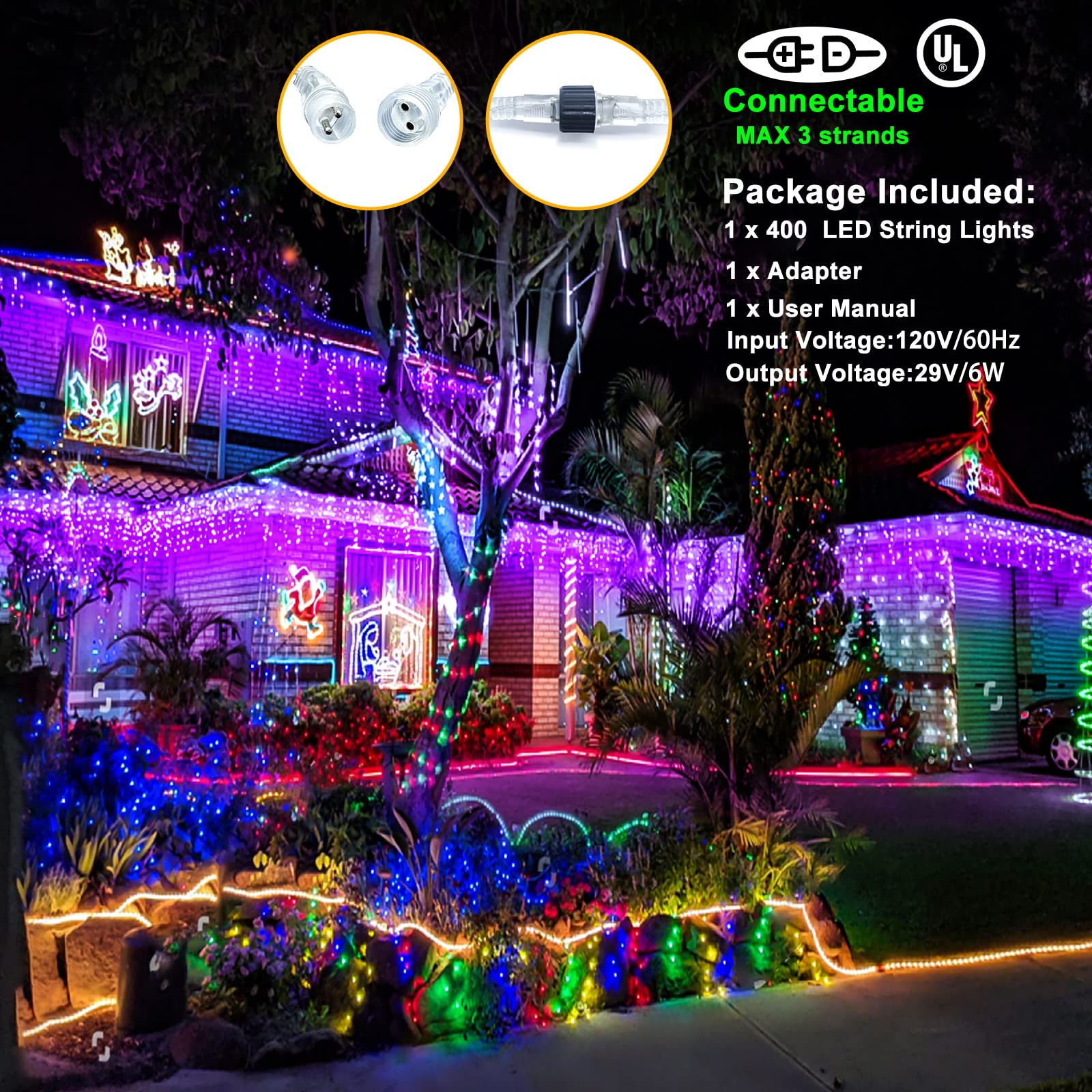 400 LED Purple Icicle Christmas Lights Outdoor, 33ft Waterproof Holiday Lights with 8 Modes & 75 Drops - Perfect for Indoor/Outdoor Christmas, Halloween, Party Decorations & Home Holiday Lighting