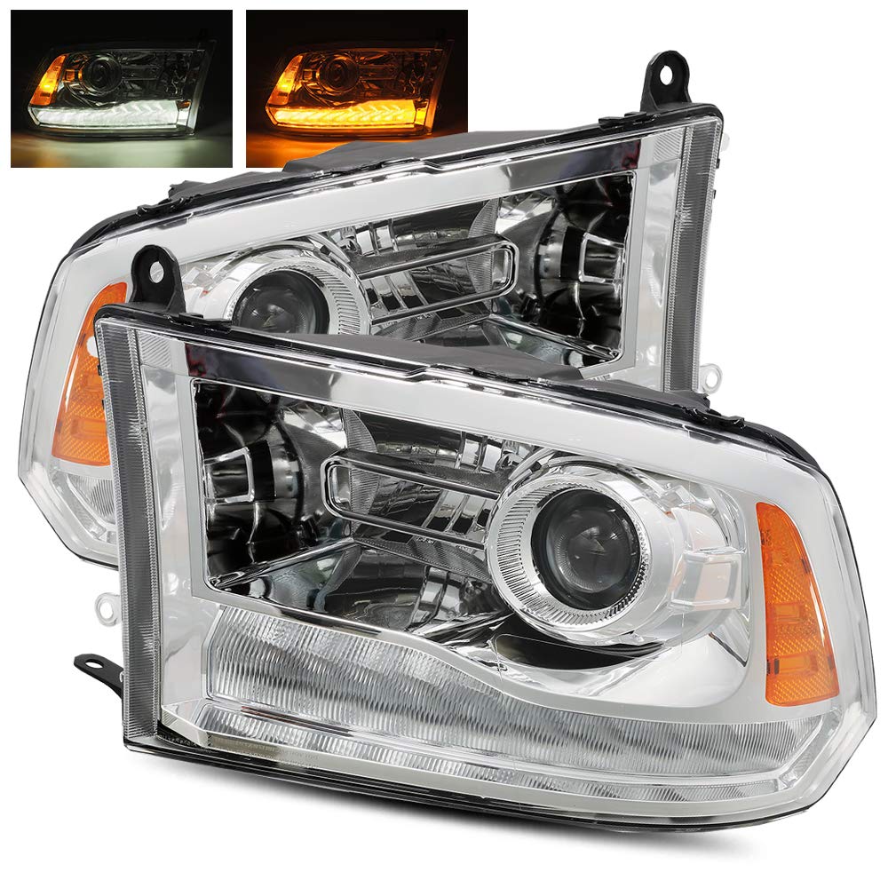 Modifystreet Chrome Headlight Upgrade Kit for 2009-2018 Ram 1500 & 2010-2018 Ram 2500/3500 - Dual/Quad Projector LED Headlights - Enhanced Night Driving & Off-Road Visibility