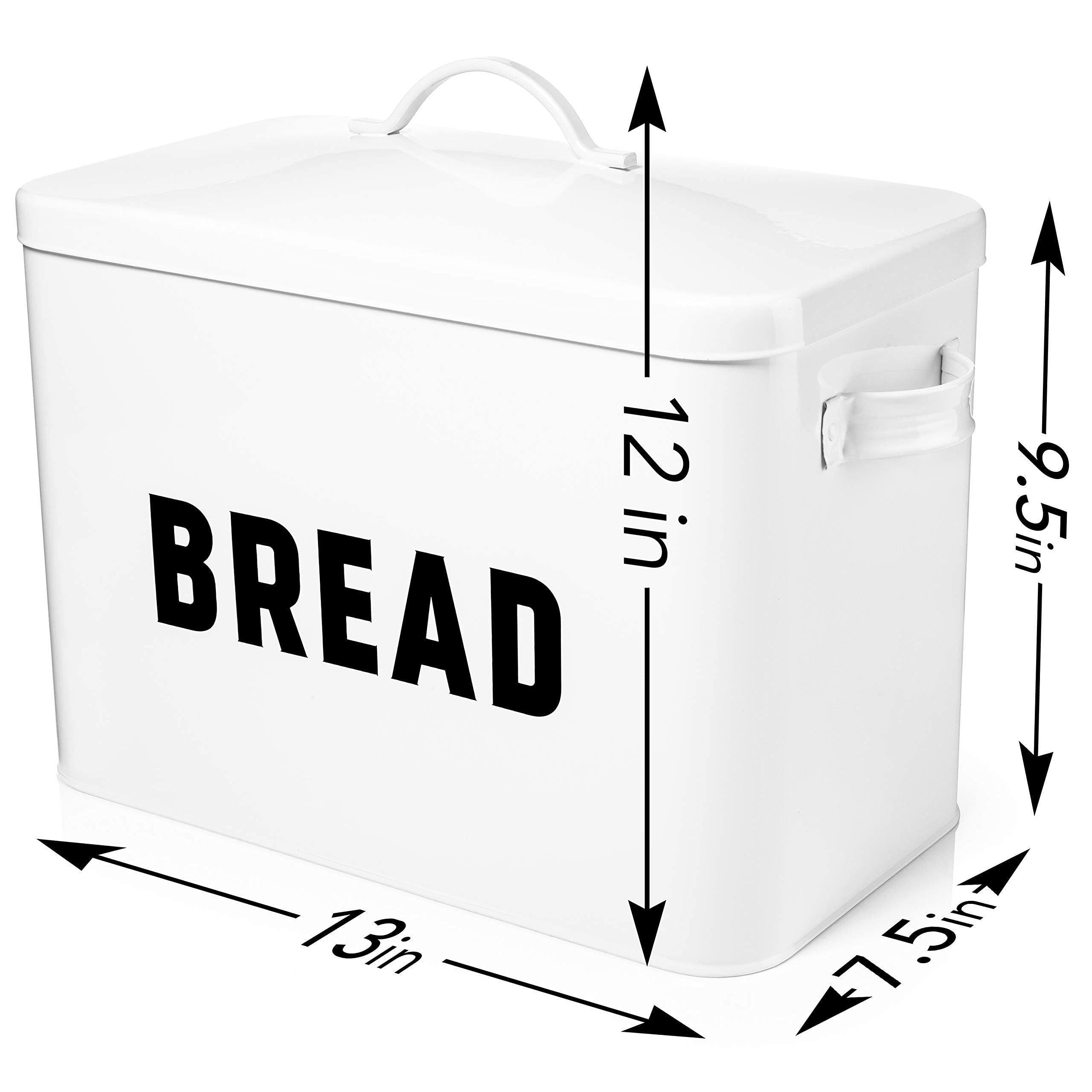 Premium White Metal Bread Box - Airtight Food Storage Container for Kitchen & Pantry Organization | Perfect for Bread, Cookies, Pastries & Baking Supplies | Rustproof & Durable Home Decor Solution