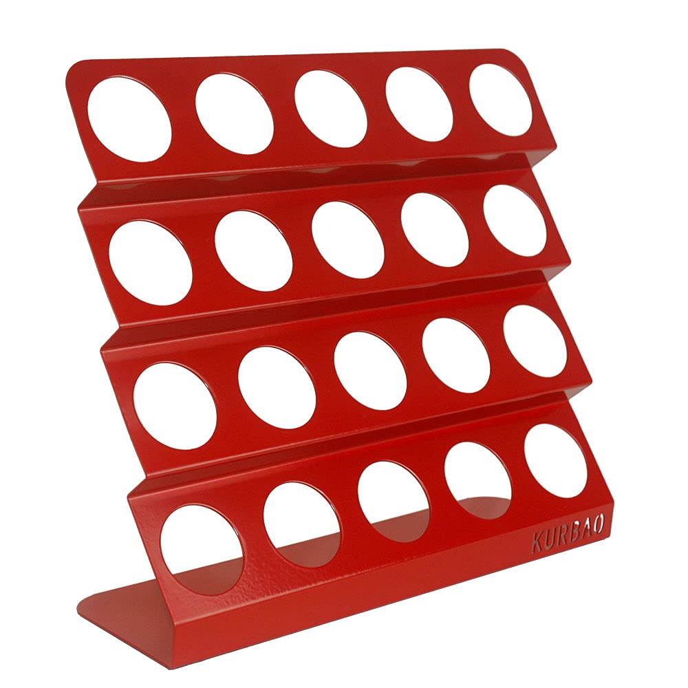 KURBAO K Cup Coffee Pod Storage Rack - Metal Countertop Organizer Holds 20 Pods - Space Saving Coffee Display Holder for Keurig Machines - Perfect for Kitchen, Office, or Break Room (Red)