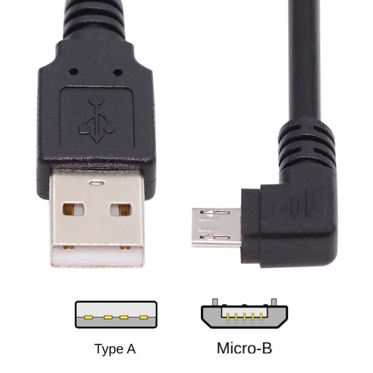 90 Degree Right Angle Micro USB to USB 2.0 Cable - 5Pin Fast Charging & 480Mbps Data Sync Cable for Android Phones & Tablets (25cm/0.82ft) - Perfect for Tight Spaces & Car Charging