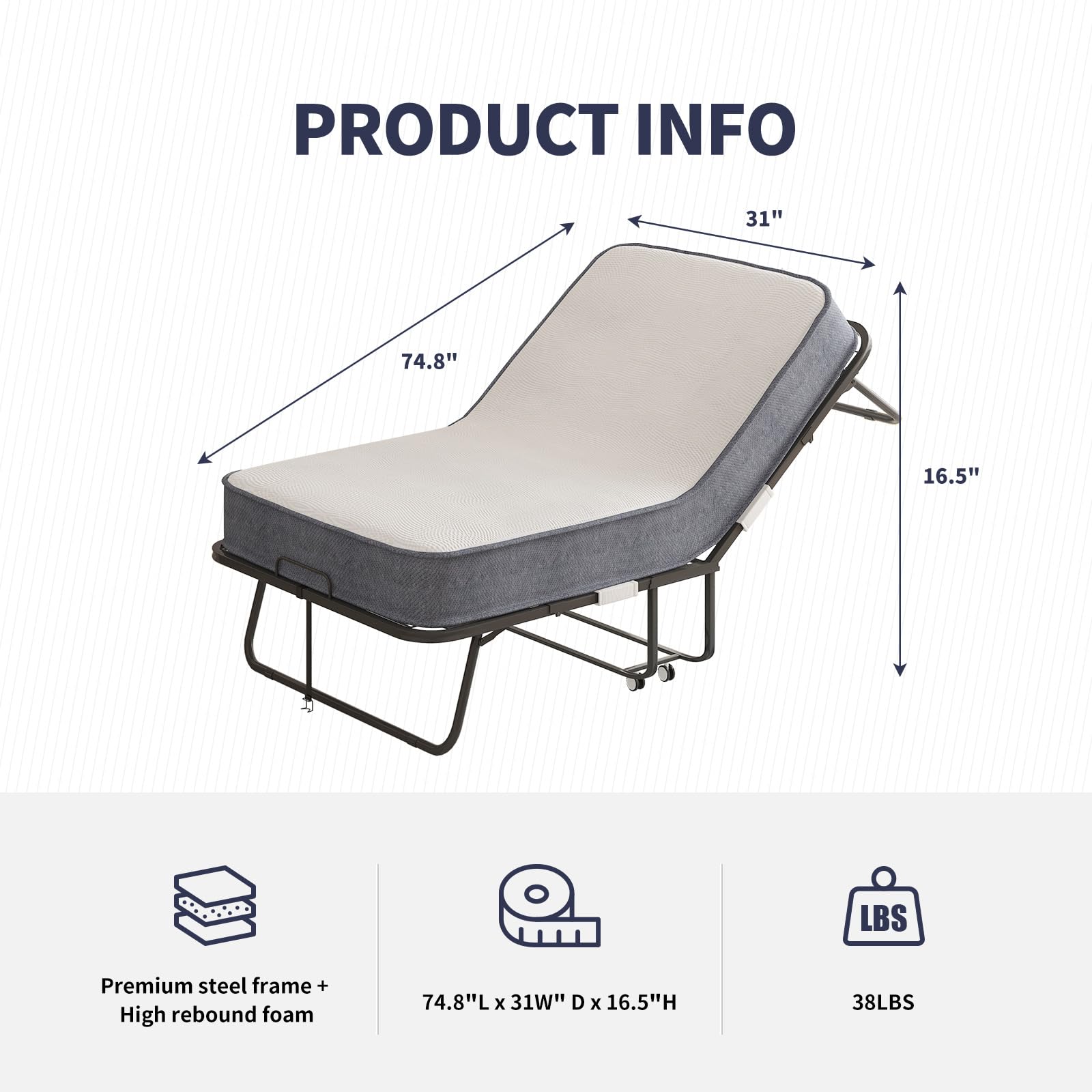 **Foldable Twin Size Bed with 4