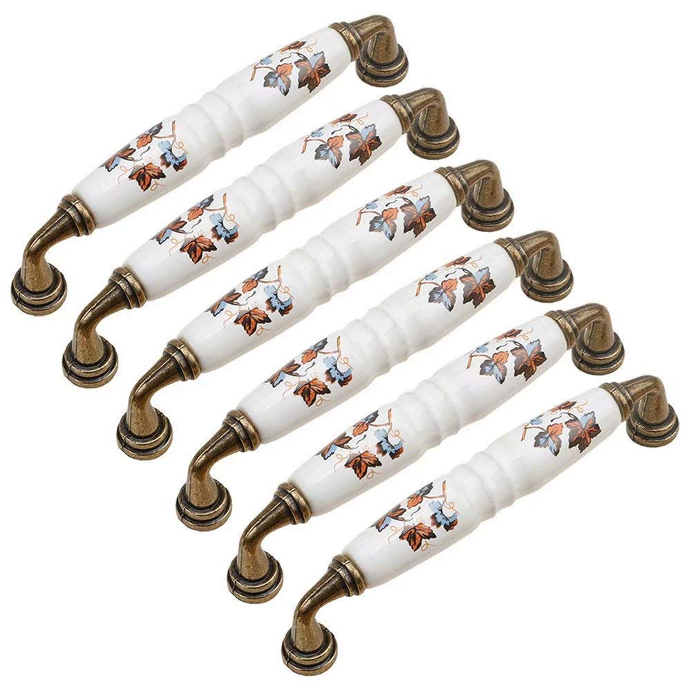 Ceramic Bow Cabinet Handles & Drawer Pulls - 6 Pack Kitchen Cabinet Hardware for Cupboard Doors (128mm Hole Distance, Style A) - Perfect for Modern Farmhouse, Shabby Chic & Vintage Home Decor