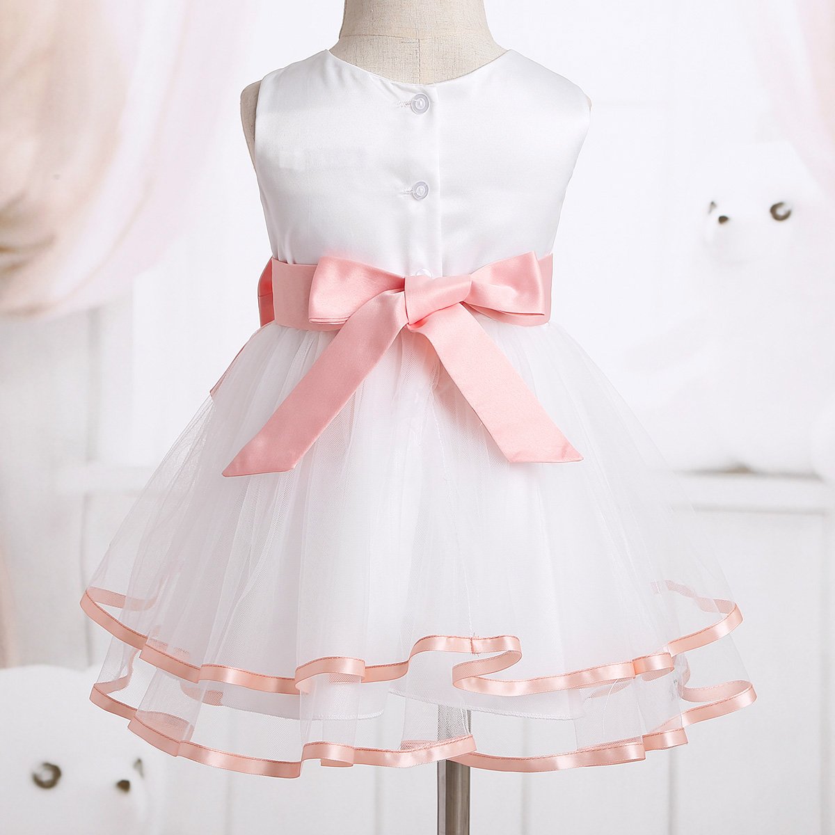 iiniim Infant Baby Flower Girl Dress - Embroidered Baptism & Christening Gown for Wedding Party (White, 0-12 Months) | Perfect for Special Occasions, Photo Shoots & First Birthday Celebrations