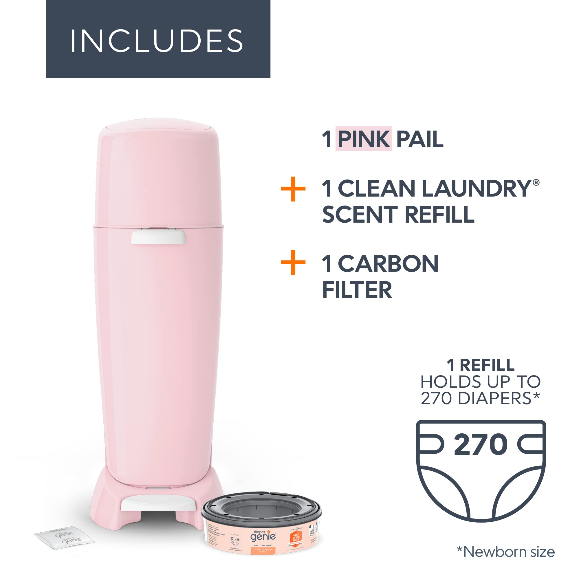 Playtex Diaper Genie Complete Diaper Pail with Odor Control & Antimicrobial Protection - Includes Pail & 1 Refill, Pink - Perfect for Nursery, Baby Room & Daycare Diaper Disposal