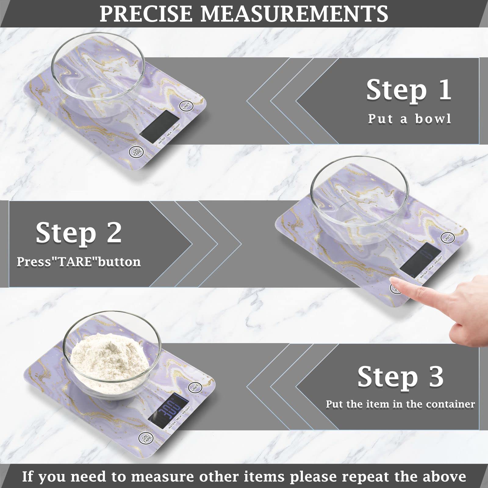 MNSRUU Digital Kitchen Scale - Precise Food Scale for Baking, Cooking & Weight Loss - Measures in Ounces & Grams - Abstract Lavender Liquid Marble Design - Perfect for Home Kitchen, Meal Prep & Portion Control
