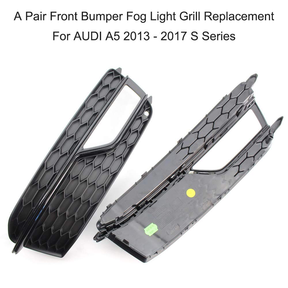 Audi A5 2013-2017 S Series Fog Light Grill Replacement - Left & Right Pair Set for Front Bumper | Durable Fog Light Grille & Frame | Perfect for Off-Roading & Night Driving