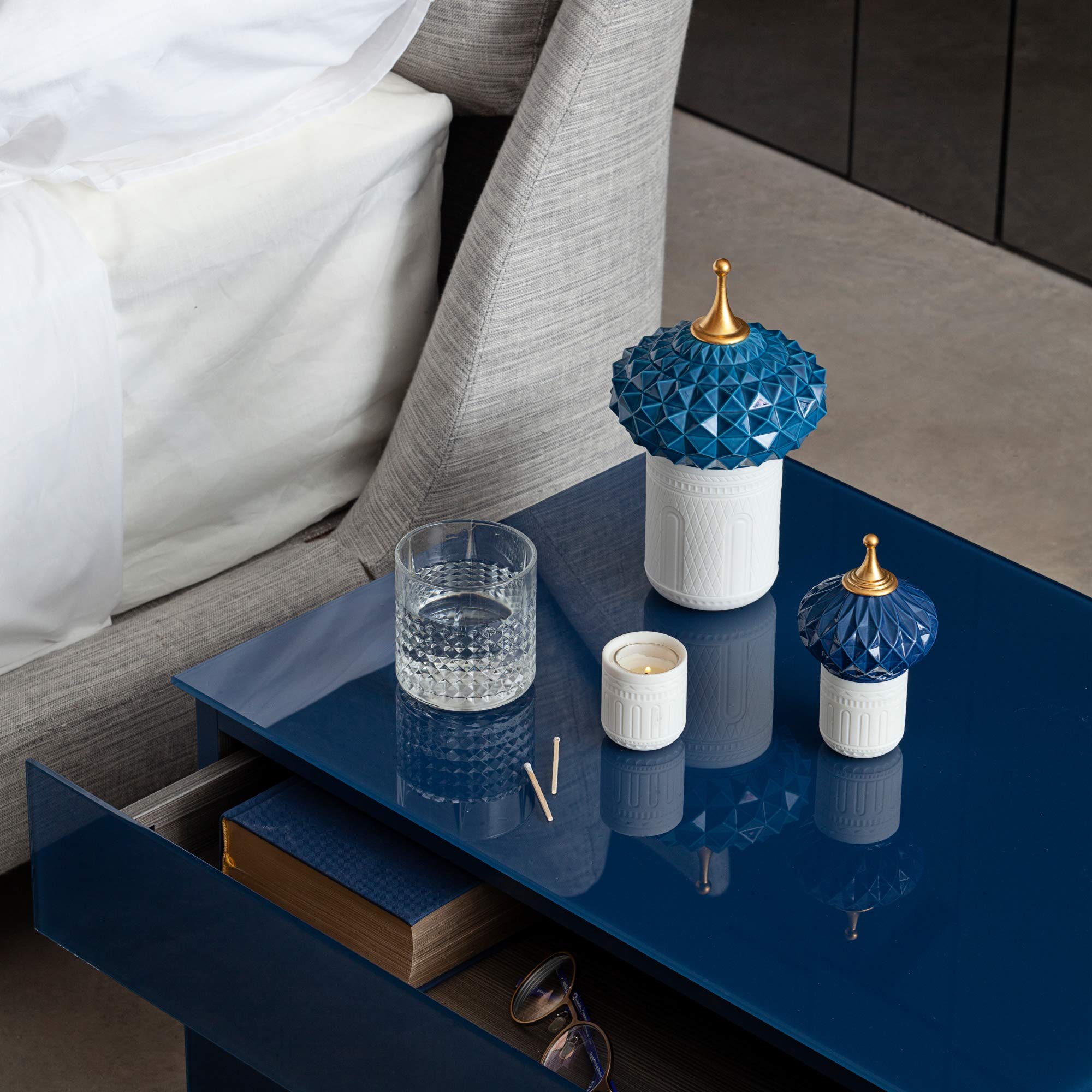 LLADRÓ Blue Spire Candle 1001 Lights - Unbreakable Spirit Scented Porcelain Candle for Home Decor, Wedding Centerpieces & Luxury Gifts