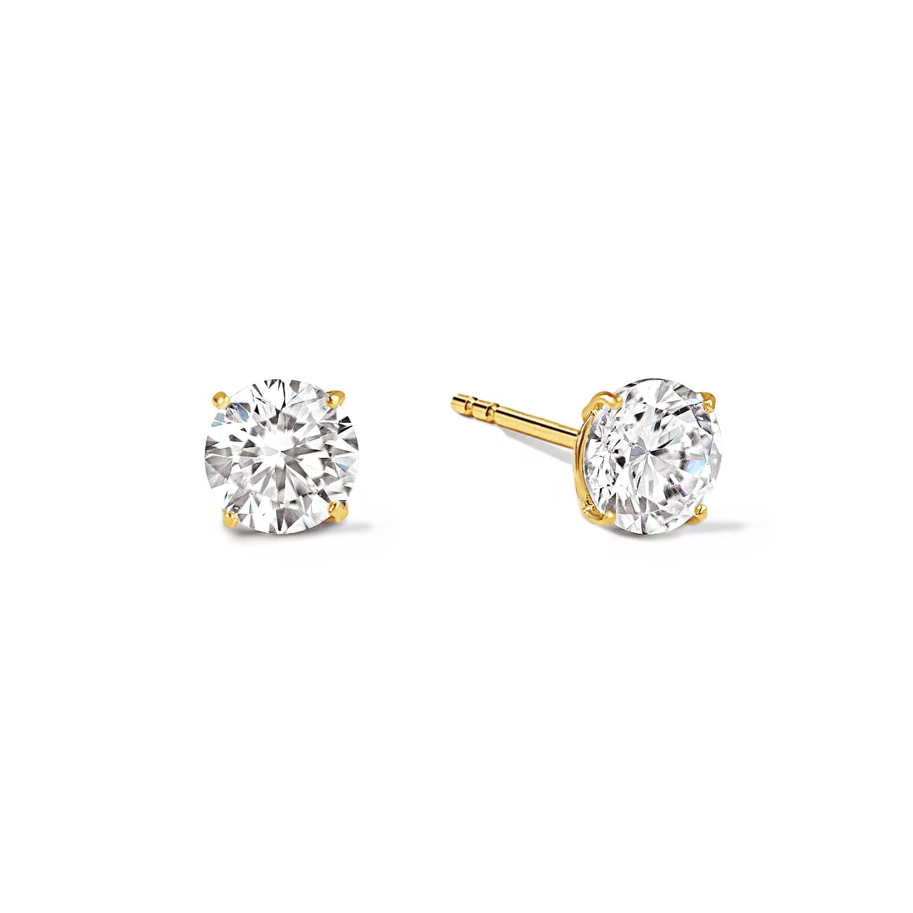 White Sapphire Stud Earrings for Women - 14K Gold Plated Cubic Zirconia Earrings | Perfect for Weddings, Parties & Everyday Wear