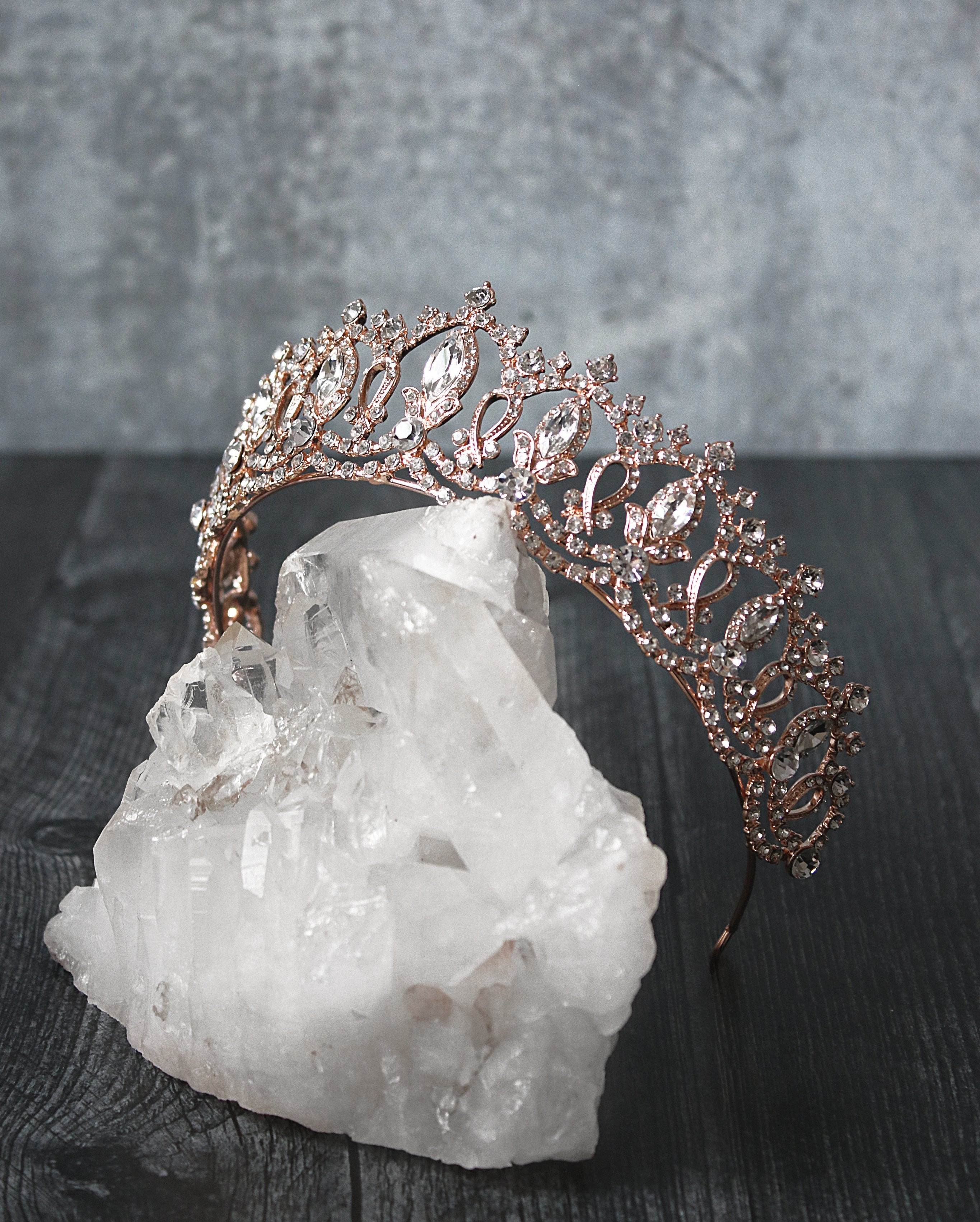 GRAND SERENA Rose Gold Tiara with Colored Accent Stones - Elegant Bridal Crown for Weddings, Prom, Pageants & Special Occasions