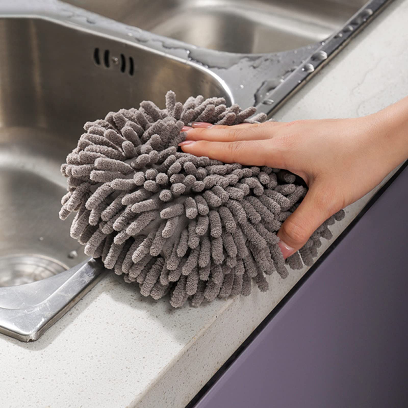 6-Pack Chenille Hand Towels - Super Soft & Absorbent Microfiber Cleaning Cloths for Kitchen, Bathroom | Quick-Drying Hanging Towels with Ball Loop | Perfect for Dishes, Hands & Household Cleaning