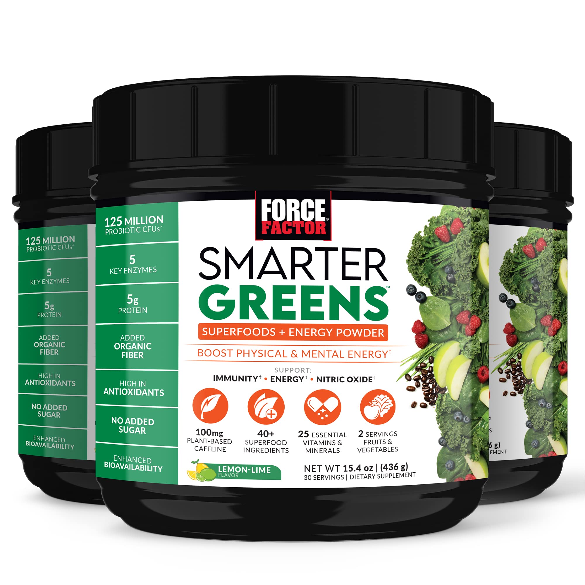 Force Factor Smarter Greens Superfoods & Energy Powder - Boost Energy, Improve Digestion & Gut Health | Supports Bloating Relief with Digestive Enzymes, Probiotics & Prebiotics | Lemon Lime Flavor, 90 Servings | Perfect for Post-Workout Recovery & Daily Wellness