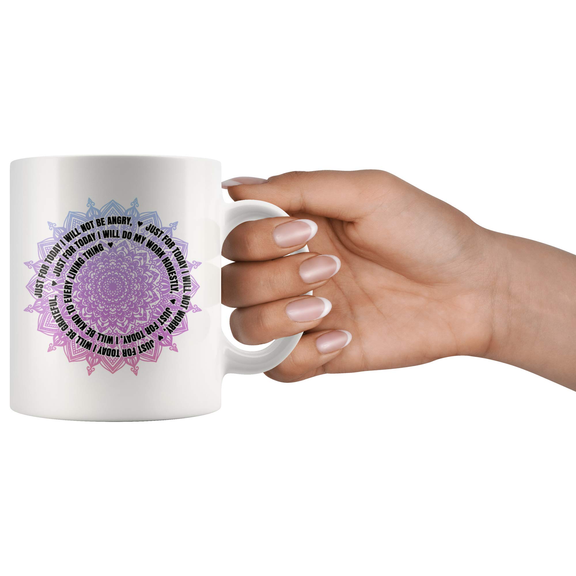 Reiki Coffee Mug with Positive Mandala Design - 11oz Inspirational Tea Cup Featuring 5 Reiki Principles - Perfect for Meditation, Yoga & Spiritual Gifts - White Ceramic Novelty Cup for Coffee, Tea & Healing Rituals