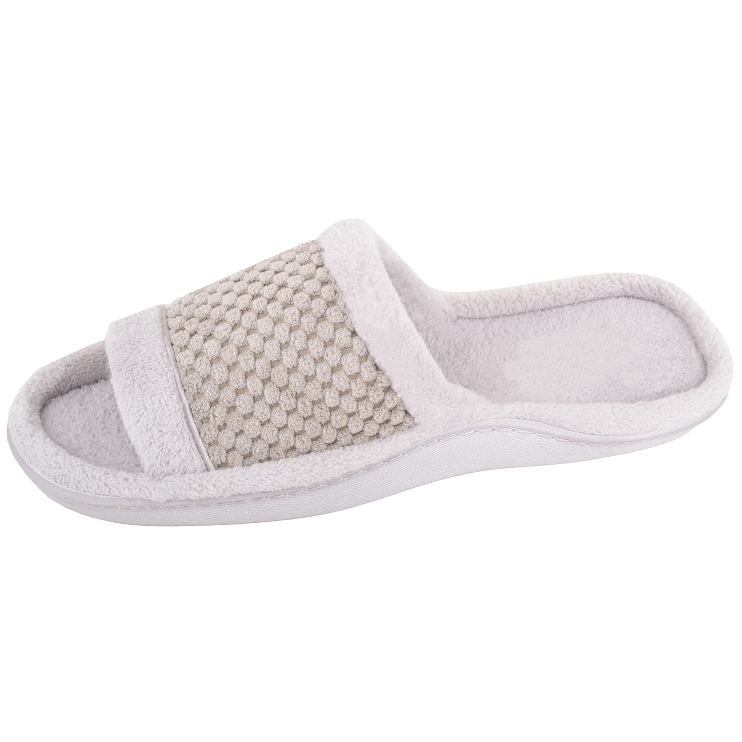 ABSOLUTE FOOTWEAR Women's Slip-On Waffle Knit Open Back Peep Toe Mule Slippers - Soft Terry Cloth House Shoes for Indoor Comfort, Spa Days & Cozy Lounging