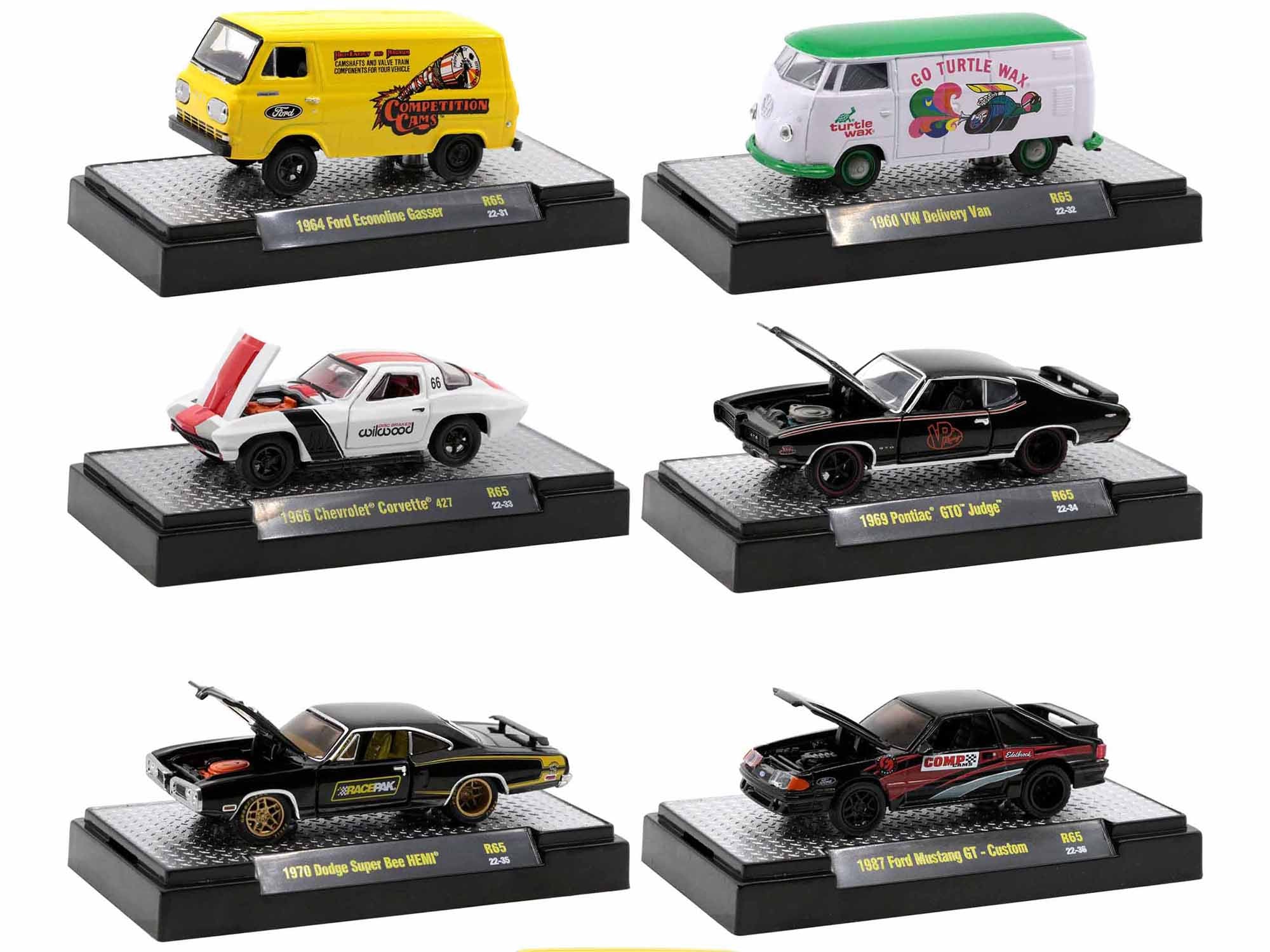 Limited Edition M2 Machines Detroit Muscle 1/64 Diecast Model Cars Set of 6 in Display Cases - Collectible Diecast Cars for Display, Gift Giving & Car Enthusiasts