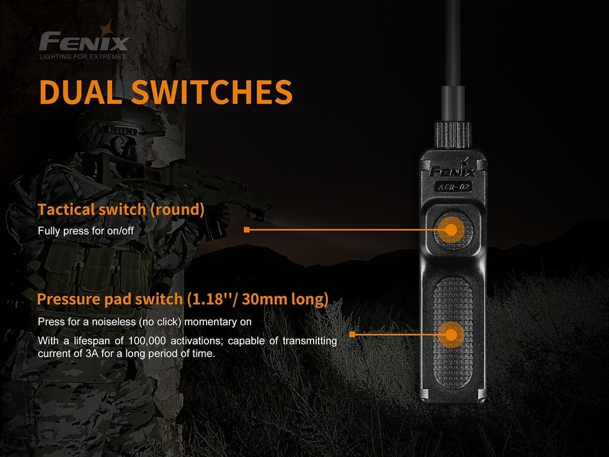 Fenix AER 02 V2.0 Tactical Remote Switch for Flashlights - Waterproof & Durable Push Button for Outdoor, Hunting, and Emergency Use