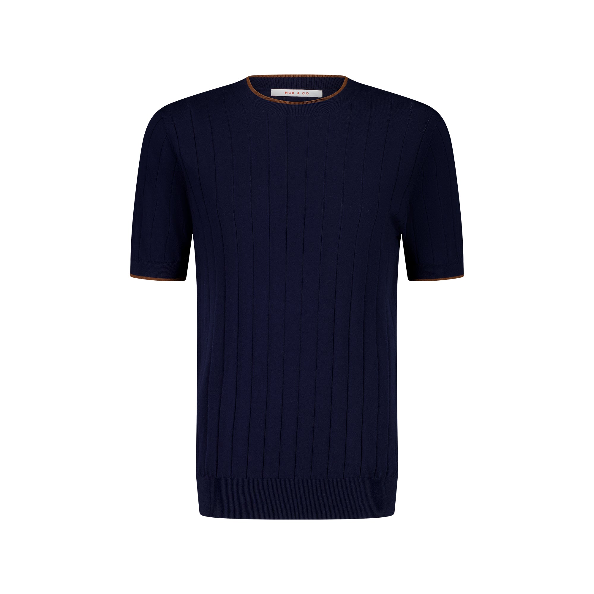 MCKINNON Ribbed Crewneck Shirt for Men - Soft Cotton Stretch Slim Fit T-Shirt - Navy Blue Casual Top for Everyday Wear | Perfect for Work, Date Night & Weekend Outfits