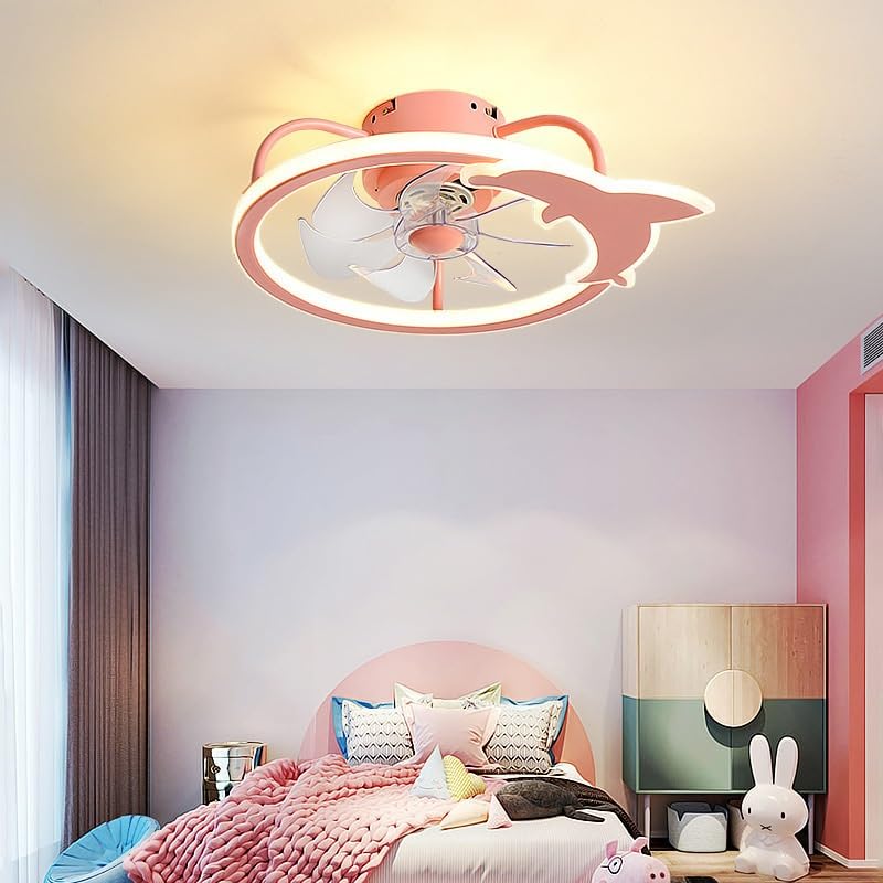 Modern Pink Ceiling Fan with Light - 6 Speed Reversible LED Dimmable Ceiling Fan with Remote Control & Timer - Ultra Quiet for Bedroom, Nursery, Kindergarten, Living Room & Office