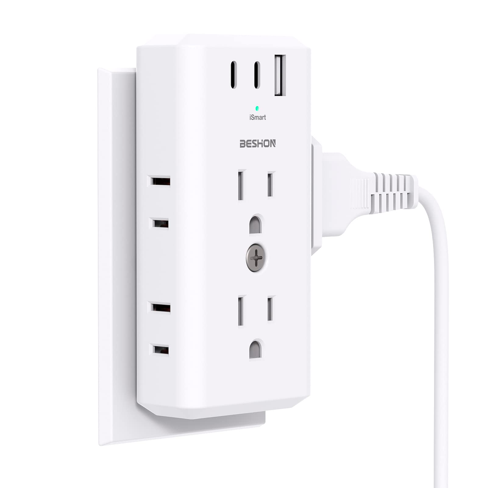 6-Outlet Multi Plug Extender with 3 USB Ports (2 USB-C) - 3-Sided Power Strip Wall Charger for Cruise Ships, Travel, Dorm & Office - No Surge Protection | Perfect for Charging Phones, Laptops & Devices On-The-Go