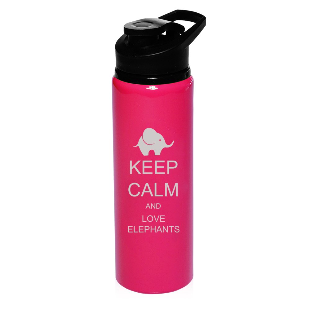 25 oz Aluminum Sports Water Bottle - Insulated, Leak-Proof & BPA-Free - Perfect for Gym, Hiking & Travel - Keep Calm & Love Elephants Design
