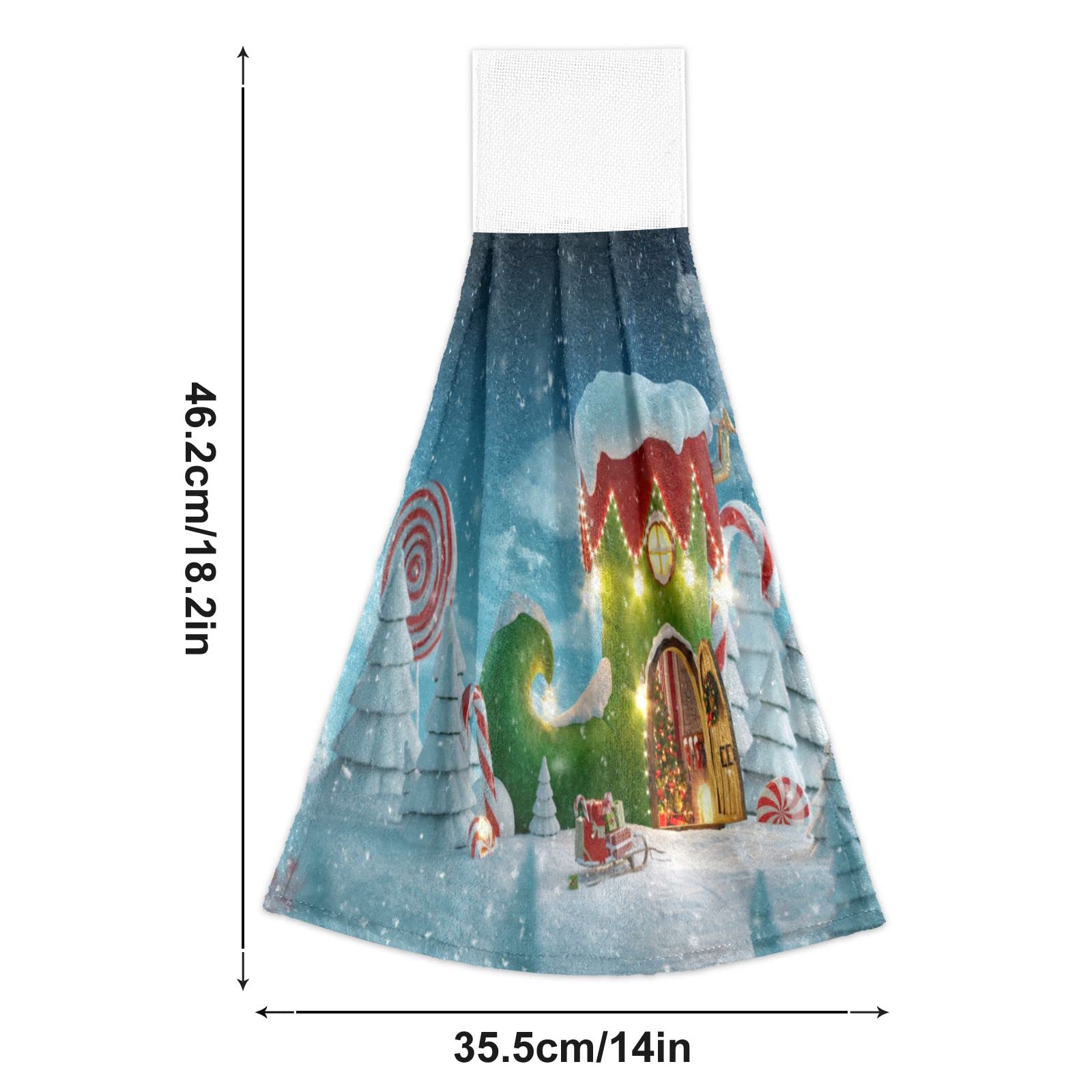 Christmas Boot House Hanging Kitchen Towels - 2PCS Elf & Candy Cane Oven Tie Towel Set for Kitchen, Bathroom, and Guest Hand Towels - Festive Holiday Home Decor for Christmas Decorations and Party Hosting