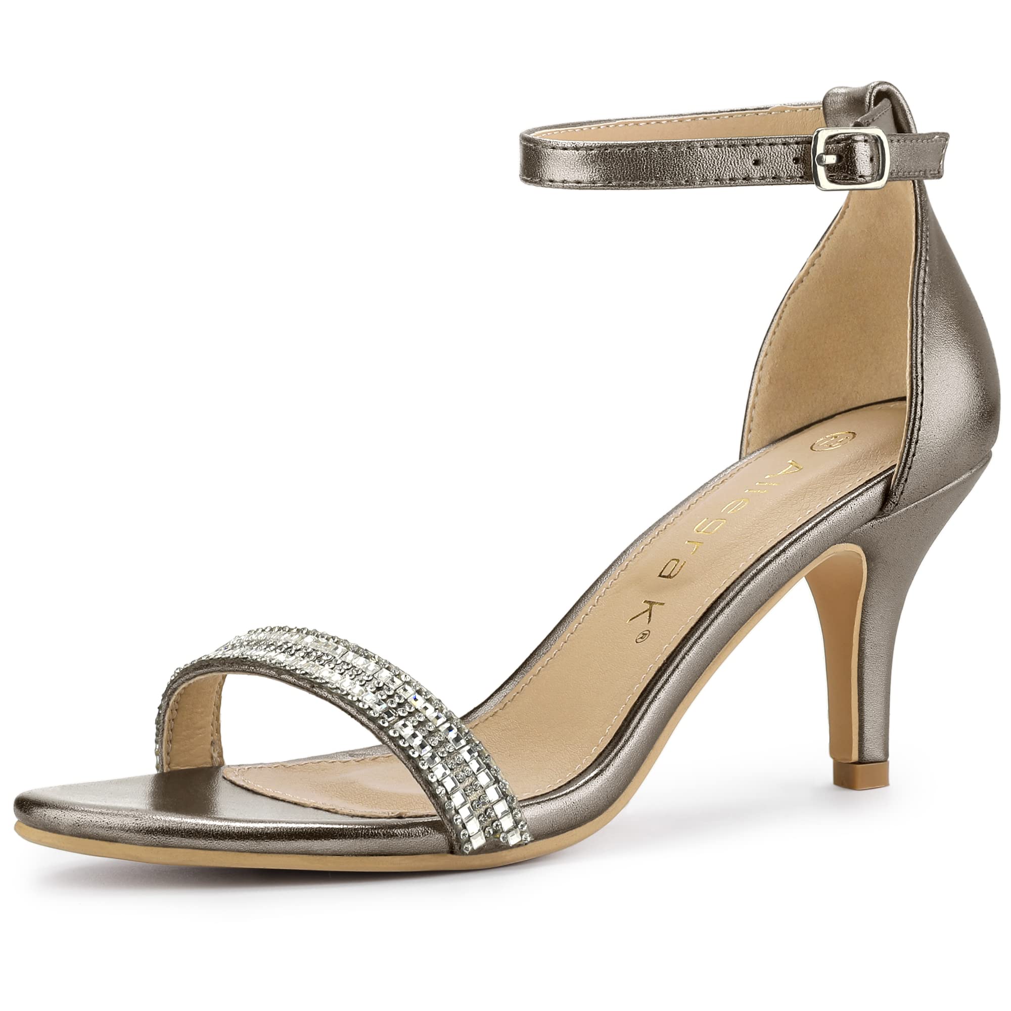 Allegra K Women's Rhinestone Stiletto Heel Ankle Strap Sandals - Elegant Dressy High Heels for Parties, Weddings & Evening Events