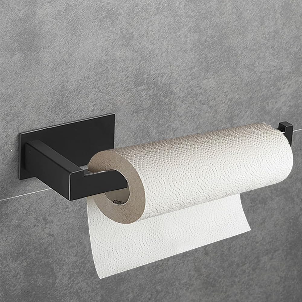 Stainless Steel Hand Towel Holder - No Drill Self Adhesive Towel Ring - Matte Black 2 Pack (9 Inch) - Perfect for Bathroom, Kitchen, RV & Dorm Room Organization