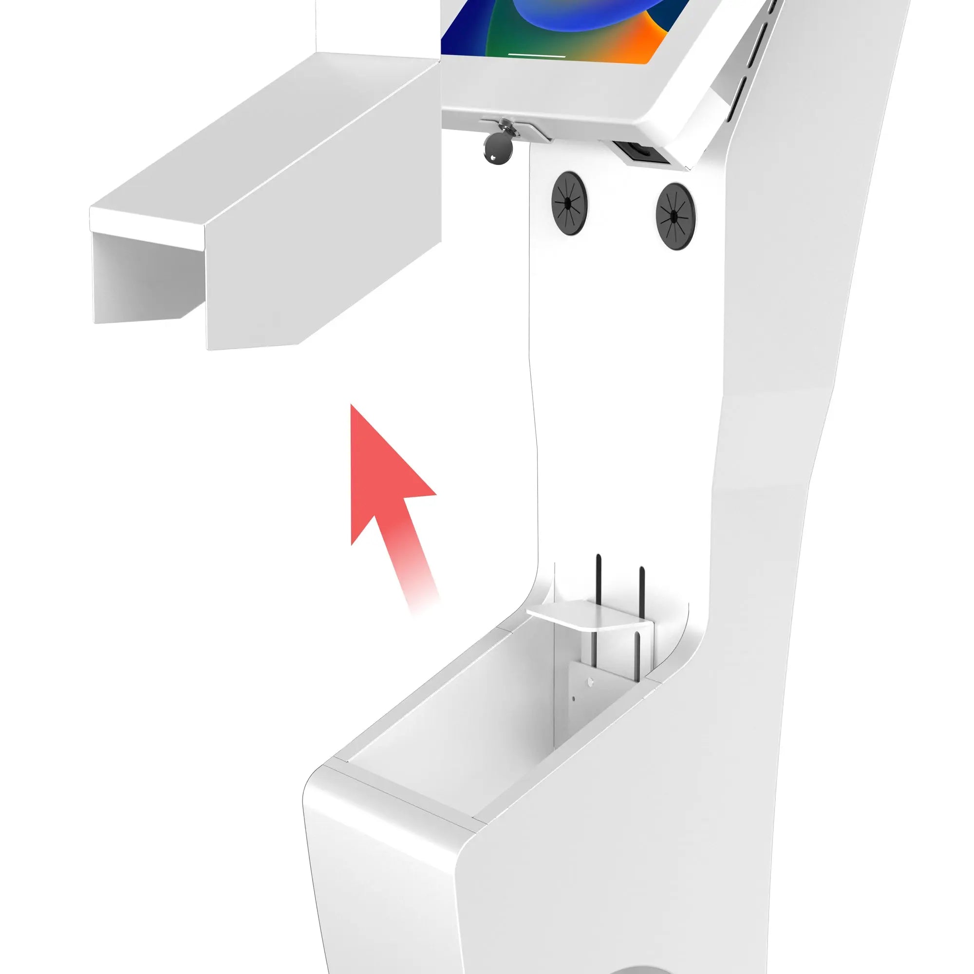 Sleek White Floor Stand with Printer Slot & Security Enclosure - Integrated Honeywell 2D Barcode Scanner for Retail Stores, Warehouses & Checkout Counters
