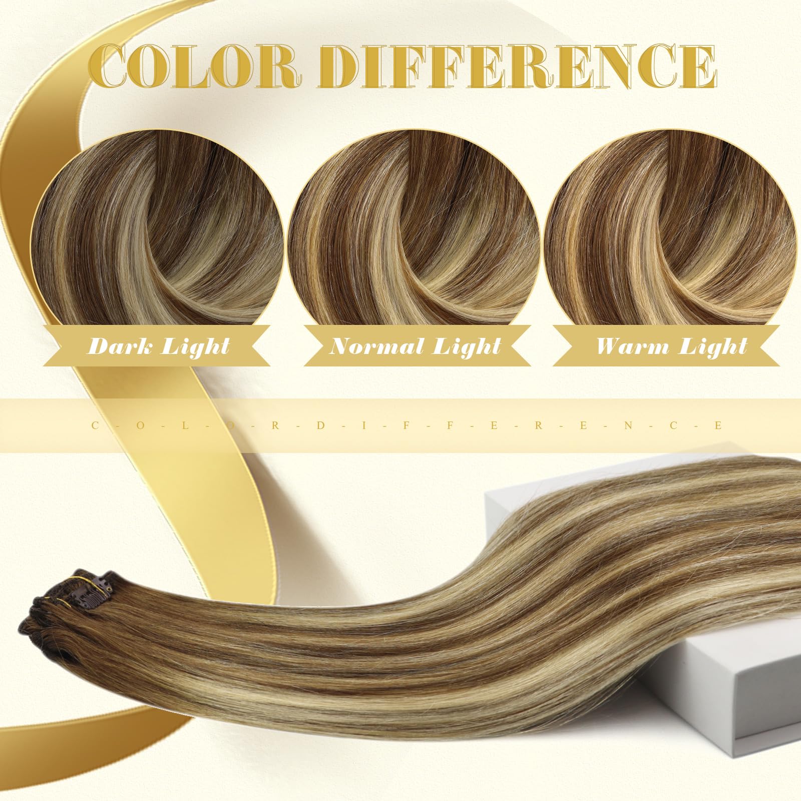 Ve Sunny 18 Inch 7-Piece Clip-In Human Hair Extensions - Balayage Chestnut Brown to Blonde Ombre, Double Weft Remy Hair (120g) for Volume & Length - Perfect for Parties, Weddings & Everyday Styling