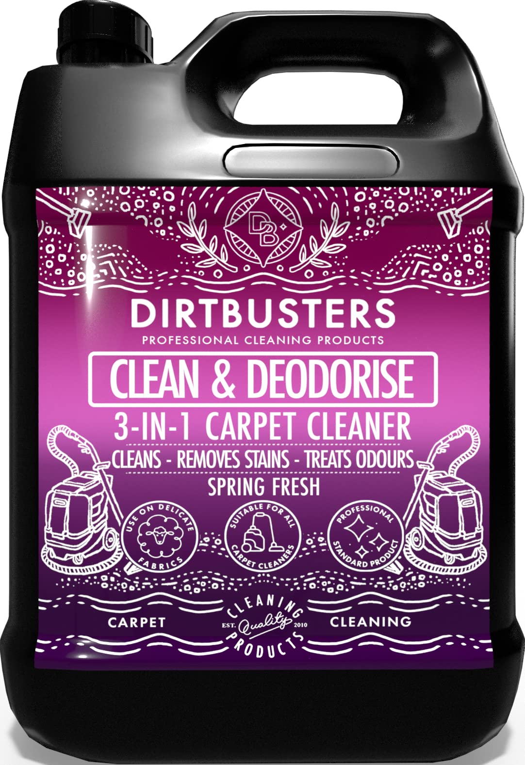 Dirtbusters Carpet Shampoo Cleaner Solution (5L) - Deep Cleans, Removes Stains & Eliminates Odors - Spring Fresh Scent - Ideal for Home, Office & Pet Areas