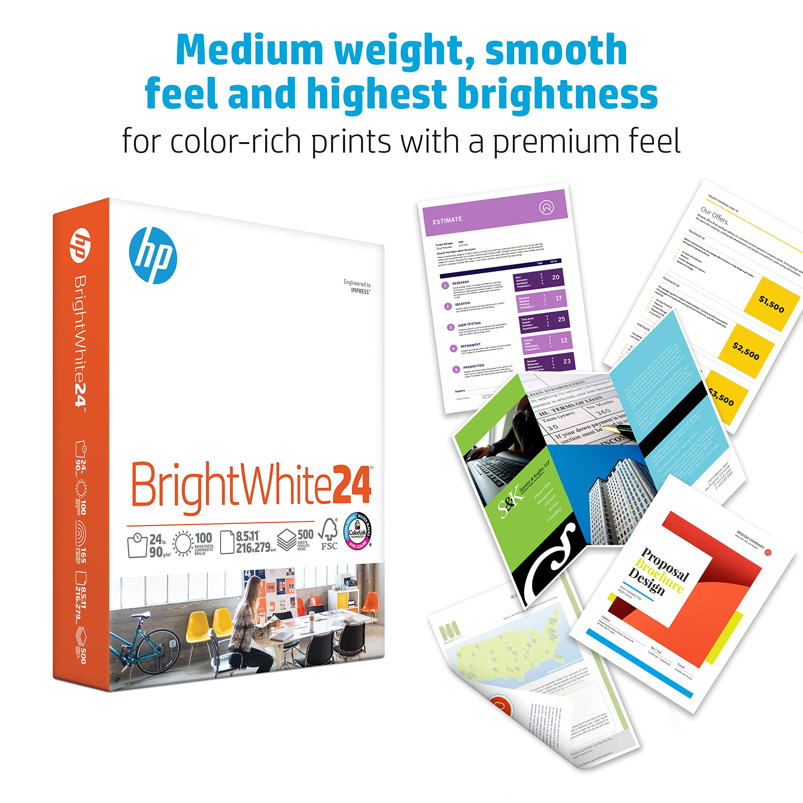 HP Printer Paper 8.5 x 11 Inches | 24 lb Bright White Copy Paper | 5 Ream Case (2500 Sheets) | 100 Brightness | FSC Certified | Made in USA | Ideal for Office, School & Home Printing