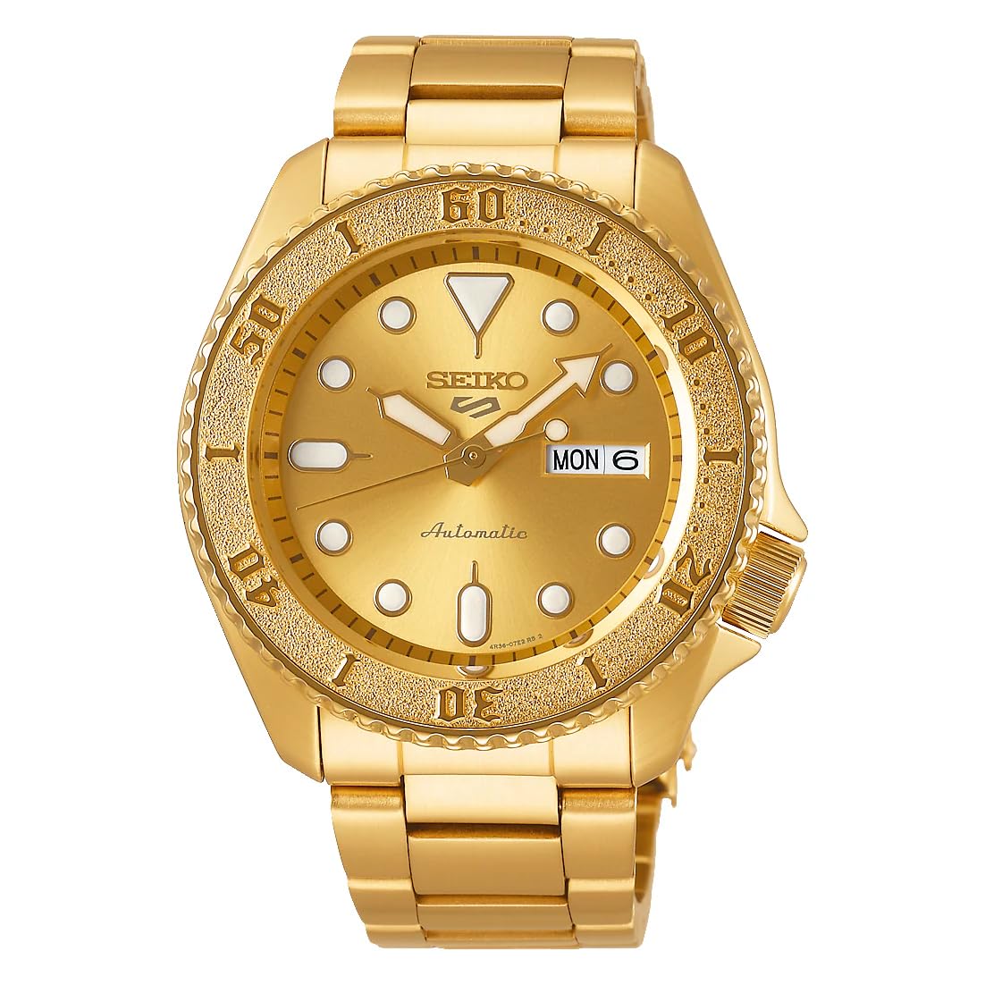 SEIKO SRPE74 5 Sports Men's Gold-Tone Stainless Steel Watch 42.5mm - Durable Automatic Timepiece for Diving, Swimming & Everyday Wear