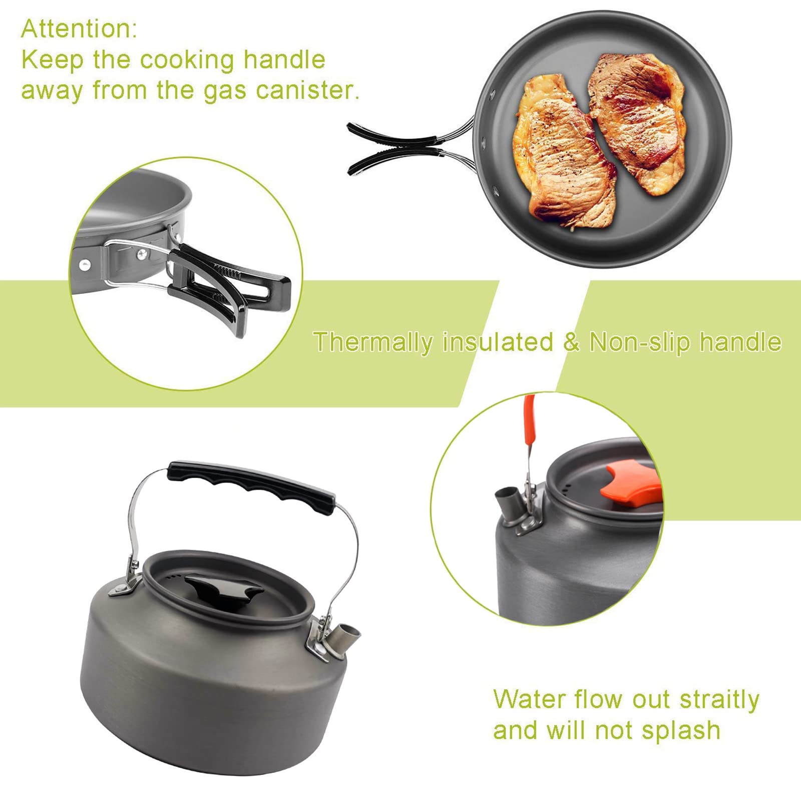 9-Piece Camping Cookware Set - Non-Stick Outdoor Cooking Pots, Teapot & Bowls - Lightweight Backpacking Mess Kit for Hiking, Picnic & Camping Trips | Perfect for RV, Survival & Outdoor Adventures
