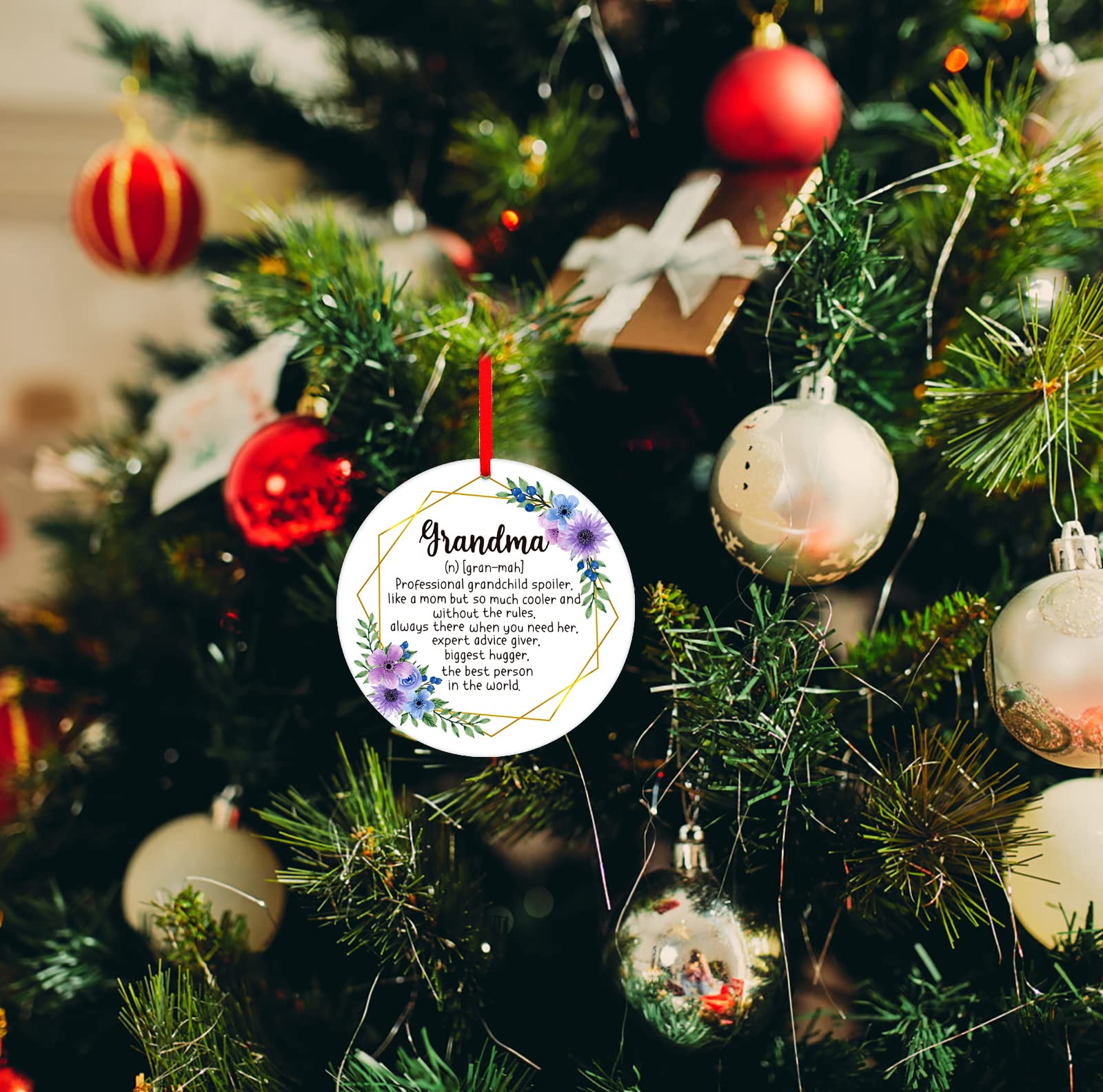 FaCraft Personalized Christmas Ornaments for Grandma - 2024 Birthday Gifts for Grandma from Grandson & Granddaughter | Heartwarming Tree Decorations for Christmas, Mother's Day & Family Gatherings