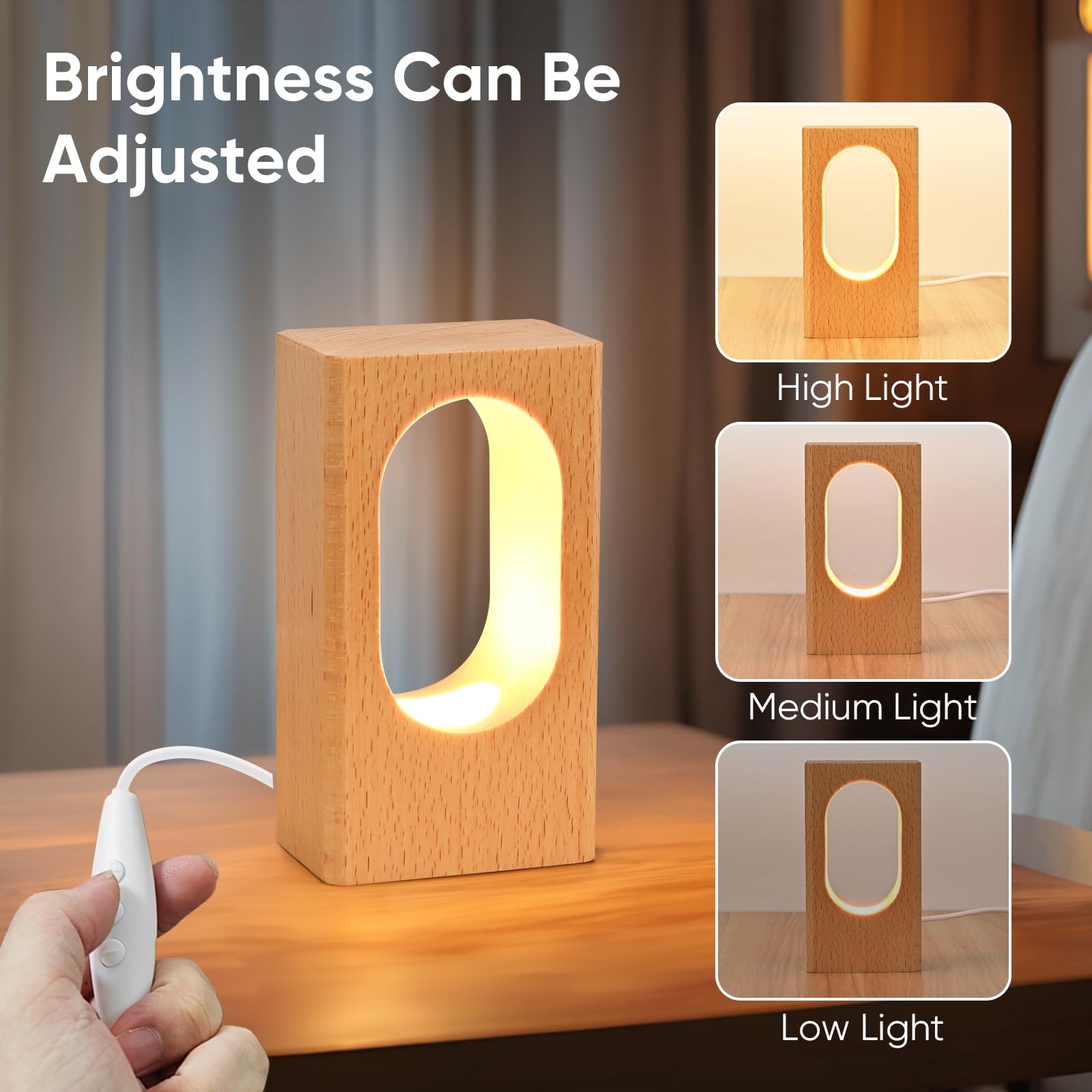 Dimmable LED Wood Desk Lamp - Adjustable Bedside Night Light for Bedroom, Creative Home Decor Table Lamp with Warm Lighting, Unique Housewarming Gift for Office, Study, Reading & Relaxation