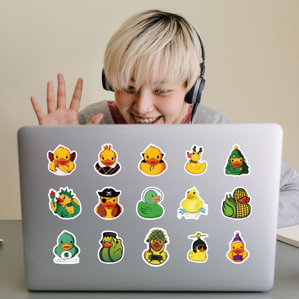 69Pcs Cute Rubber Duck Waterproof Stickers Pack - Kawaii Animal Vinyl Decals for Water Bottles, Laptops, Skateboards | Durable Adhesive for DIY Crafts, School Supplies, Kids Room Decor & Party Favors