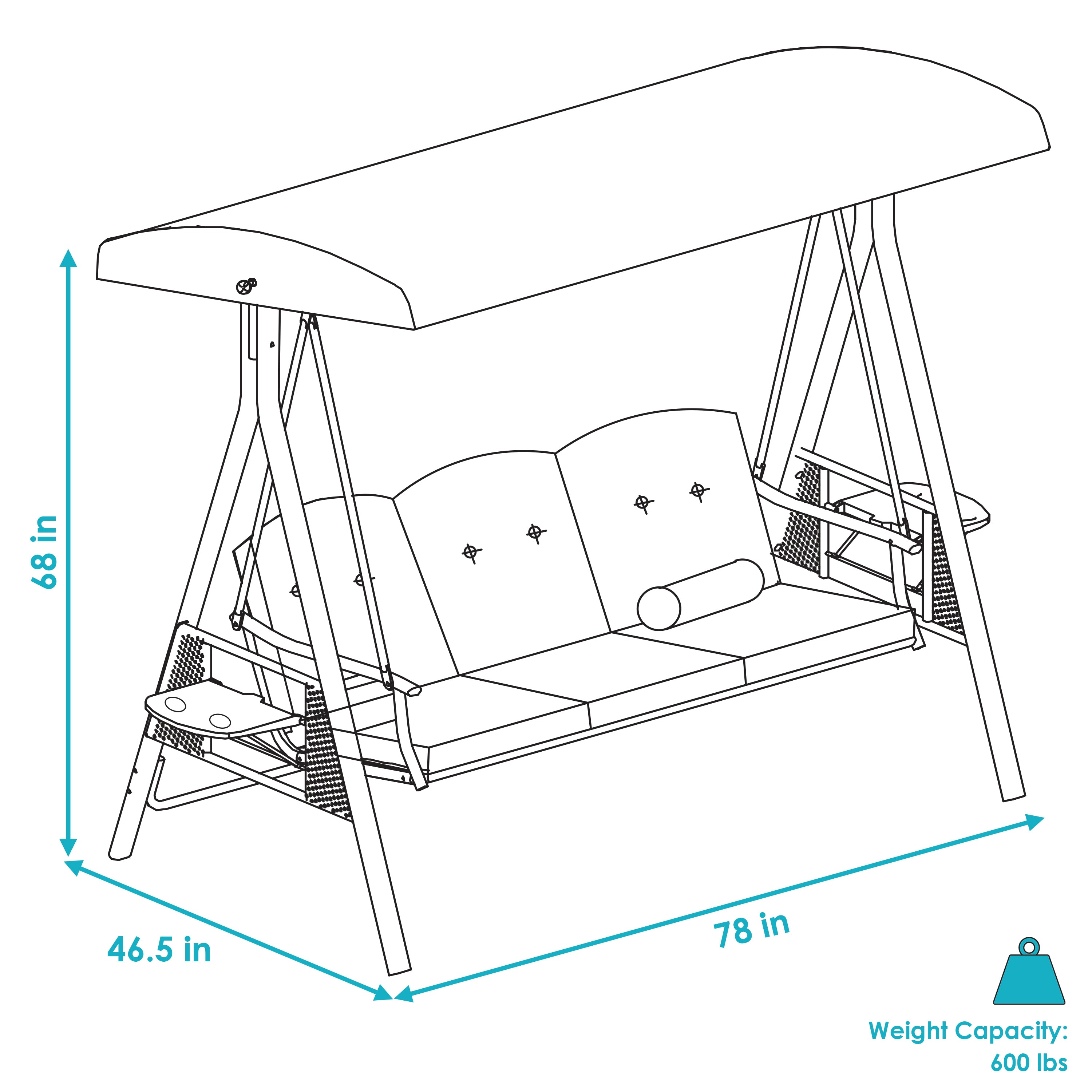 Sunnydaze 3-Person Outdoor Patio Swing with Adjustable Canopy & Comfortable Cushions - Perfect for Backyard, Garden, and Porch Relaxation