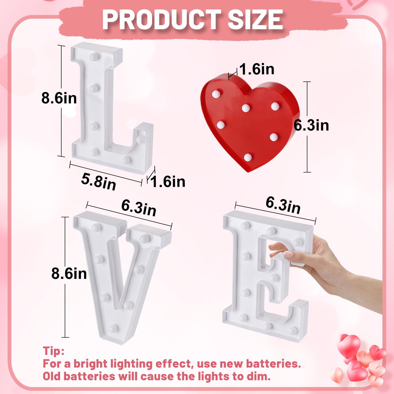 Valentine's Day LED Heart & Letter Marquee Light - Romantic Battery Operated Neon Decor for Wedding, Anniversary, Honeymoon & Special Nights - Perfect for Bedroom, Party & Proposal Decorations